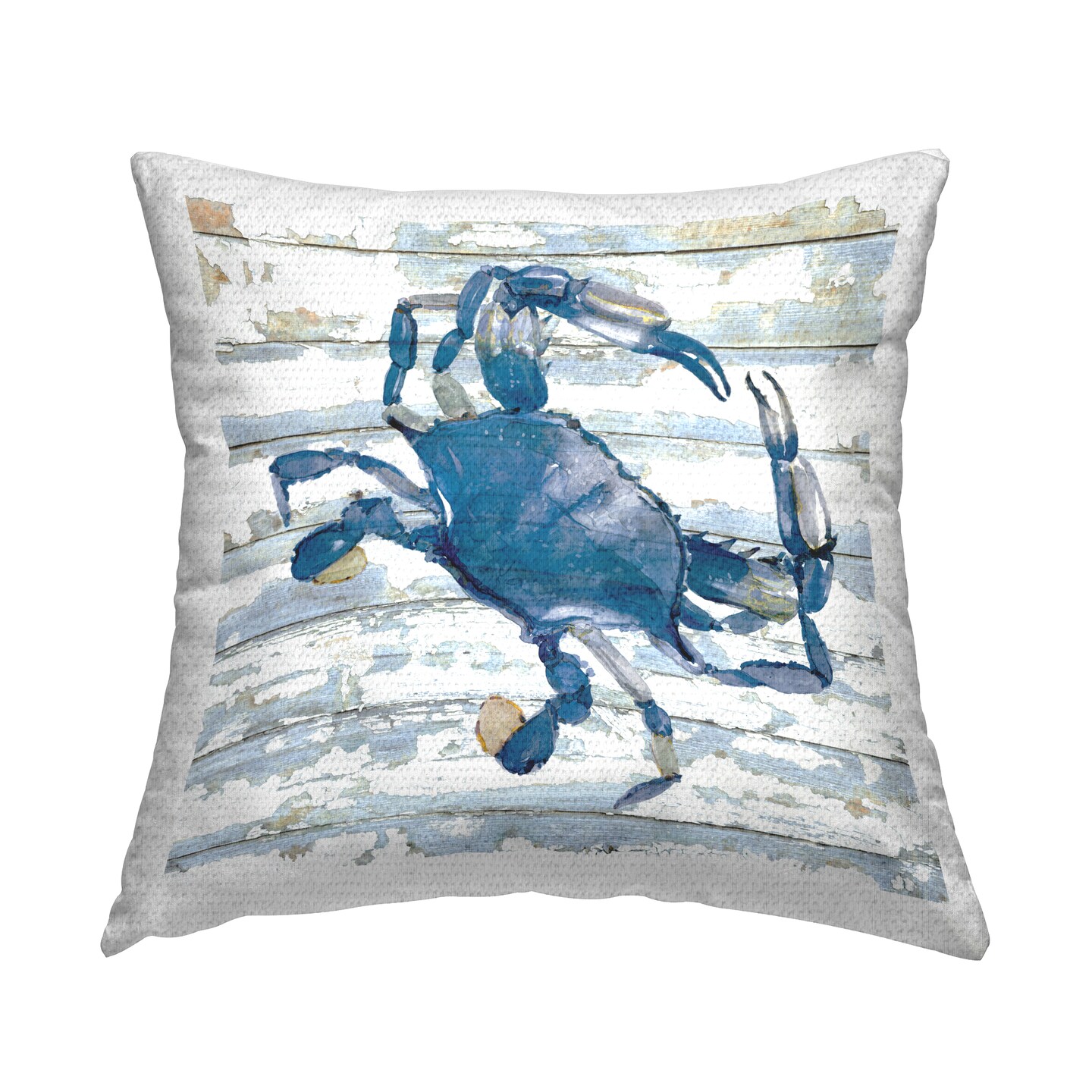 Blue Crab on Distressed Outdoor Printed Pillow Design by Jessie Perry, 18 x 7 x 18
