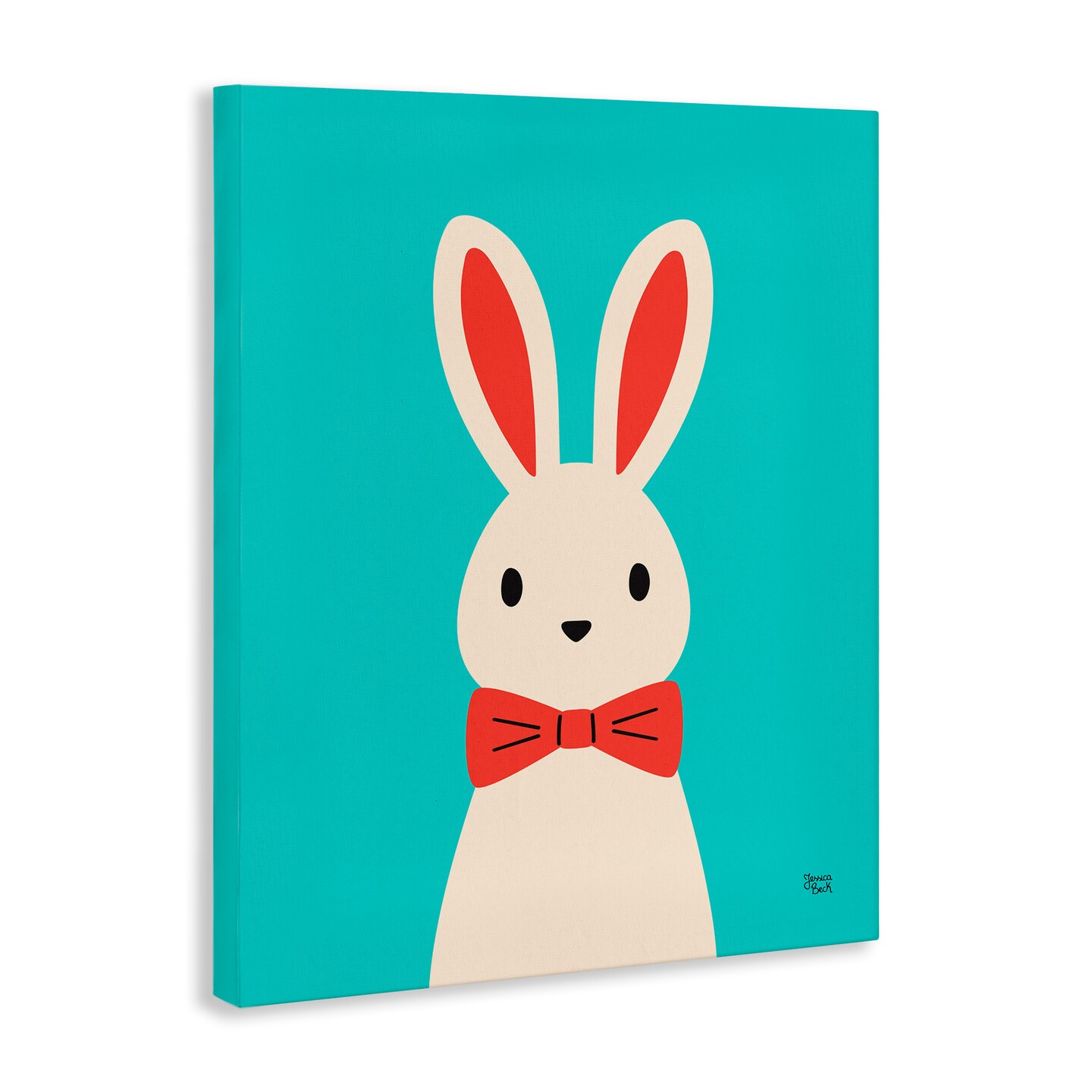 Stupell Industries Rabbit &#x26; Bowtie on Turquoise Canvas Wall Art Design by Jessica Beck