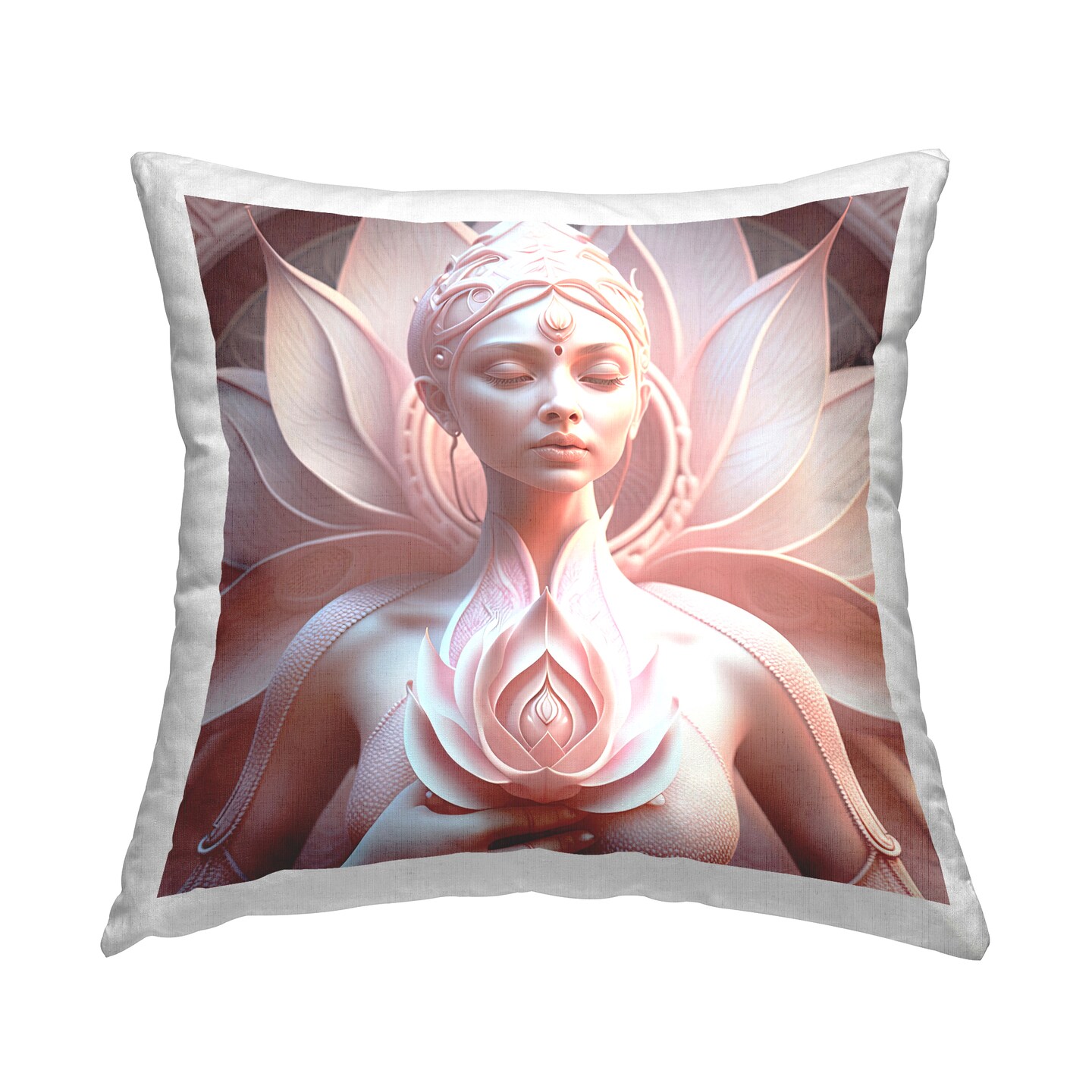 Spiritual Lotus Woman Statue Decorative Printed Throw Pillow Design by Shambhala Light Visionary Art, 18 x 7 x 18