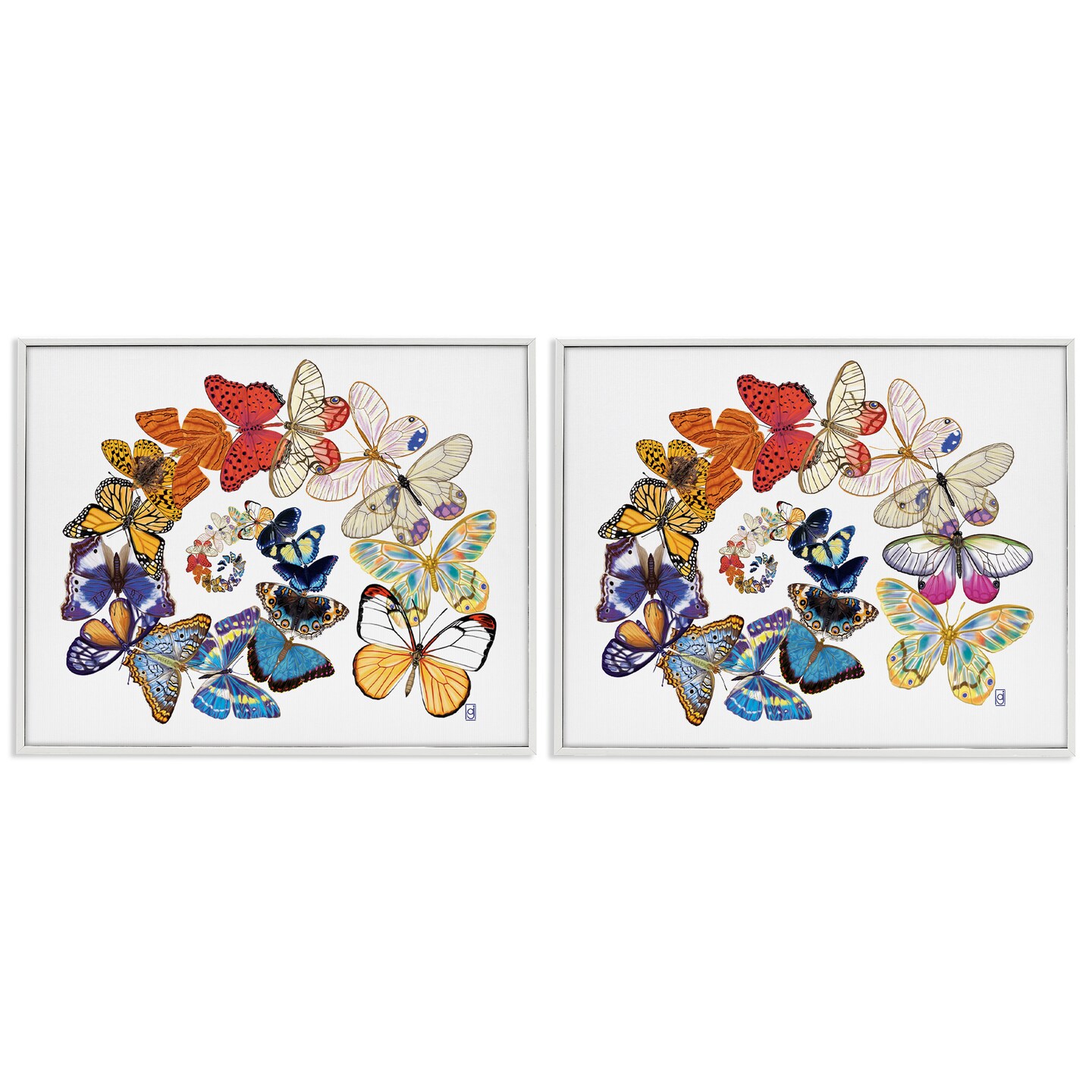 Stupell Industries Fly Away Butterfly Spirals 2 pc Framed Giclee Wall Art Set Design by Ann Jasperson