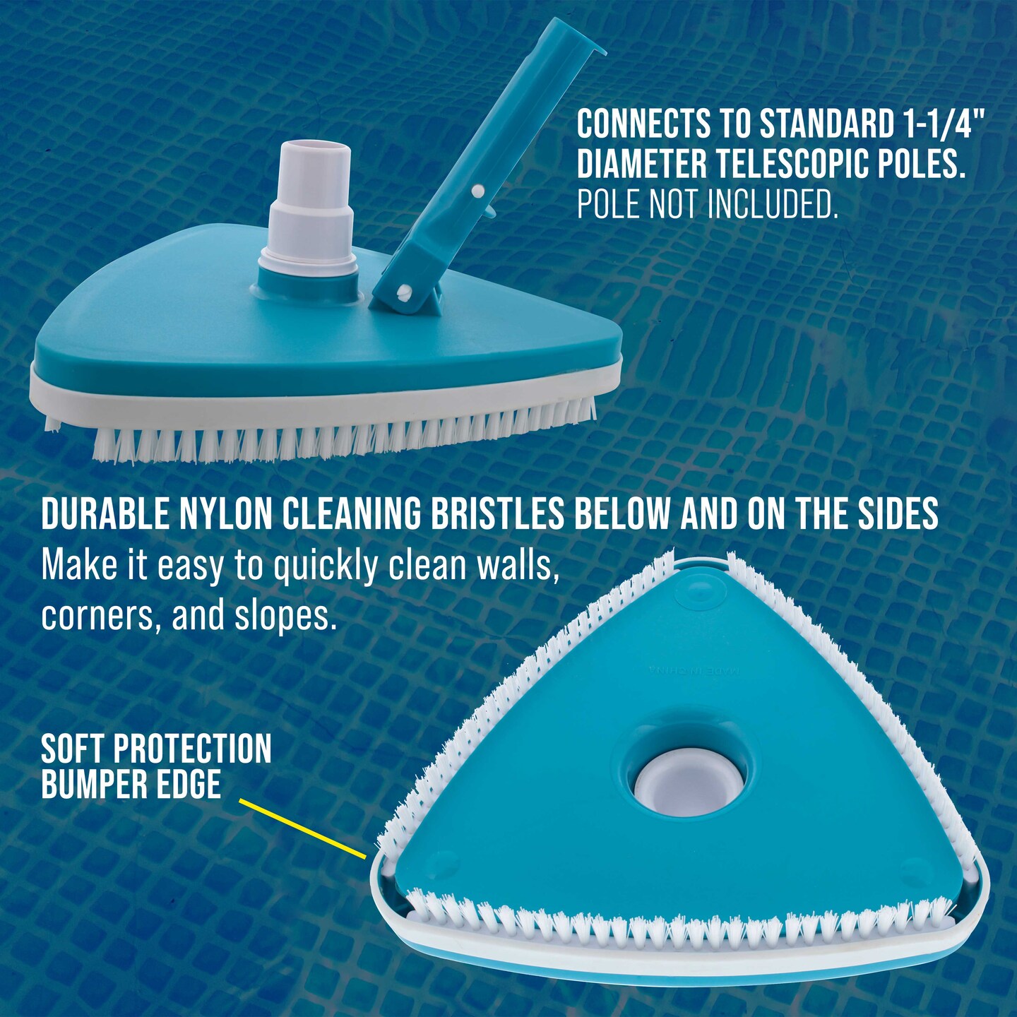 U.S. Pool Supply Weighted Triangular Pool Vacuum Head with Swivel Connection, Pole Handle, Protection Bumper, Above Ground &#x26; In-Ground Swimming Pools