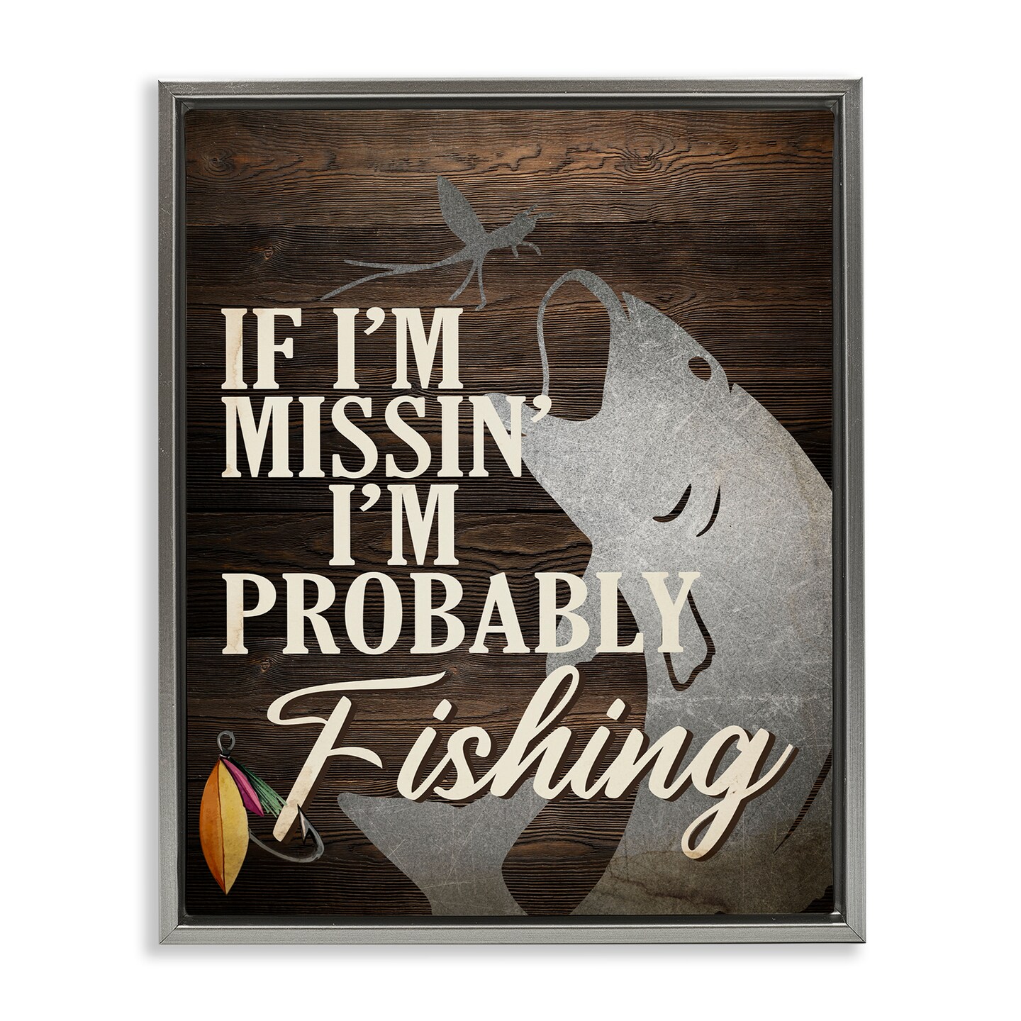 Stupell Industries Rustic Probably Fishing Framed Floater Canvas Wall Art Design by Kim Allen