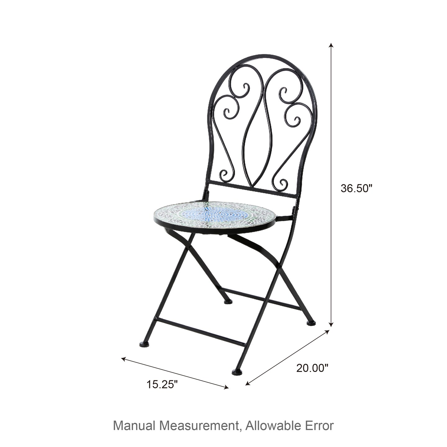 Set of 3 Black Outdoor Metal and Ceramic Tile Folding Bistro Set