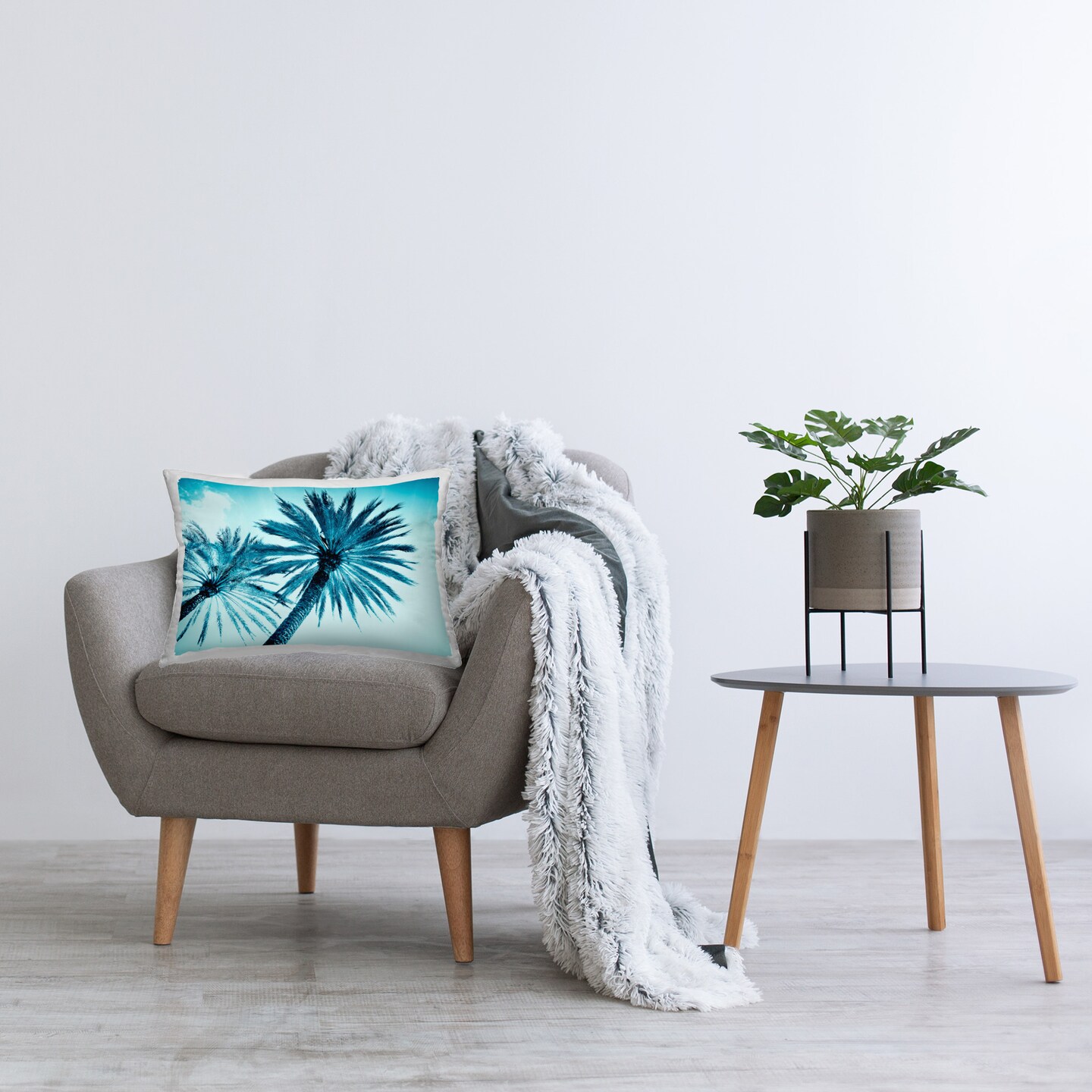 Blue Tropical Palms Design by Tai Prints Throw Pillow 