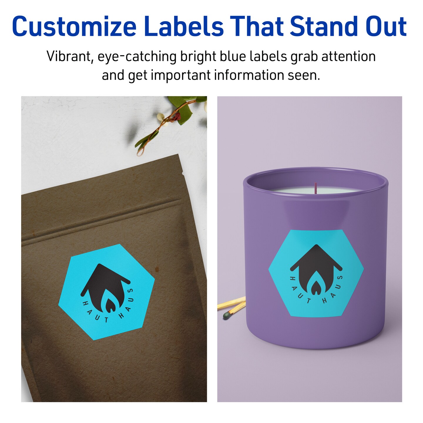 Avery Bright Blue Paper Labels, 2-1/2&#x22; x 2-57/64&#x22; Hexagon