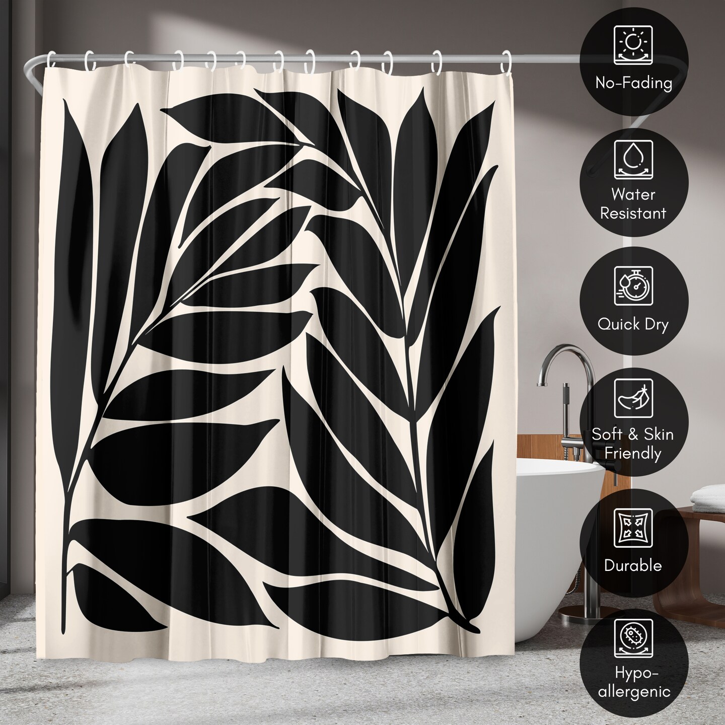 Black Seagrass Shapes by Modern Tropical Shower Curtain 71" x 74"