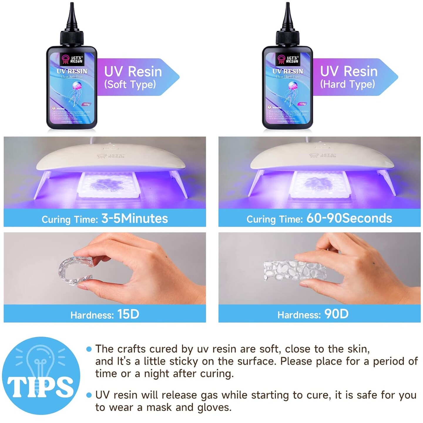 LET&#x27;S RESIN UV Resin Soft Type, 100g Elastic&#x26;Bendable Crystal Clear Ultraviolet Epoxy Resin, Low Shrinkage UV Resin Kit for Crafts, Jewelry Making, Decoration