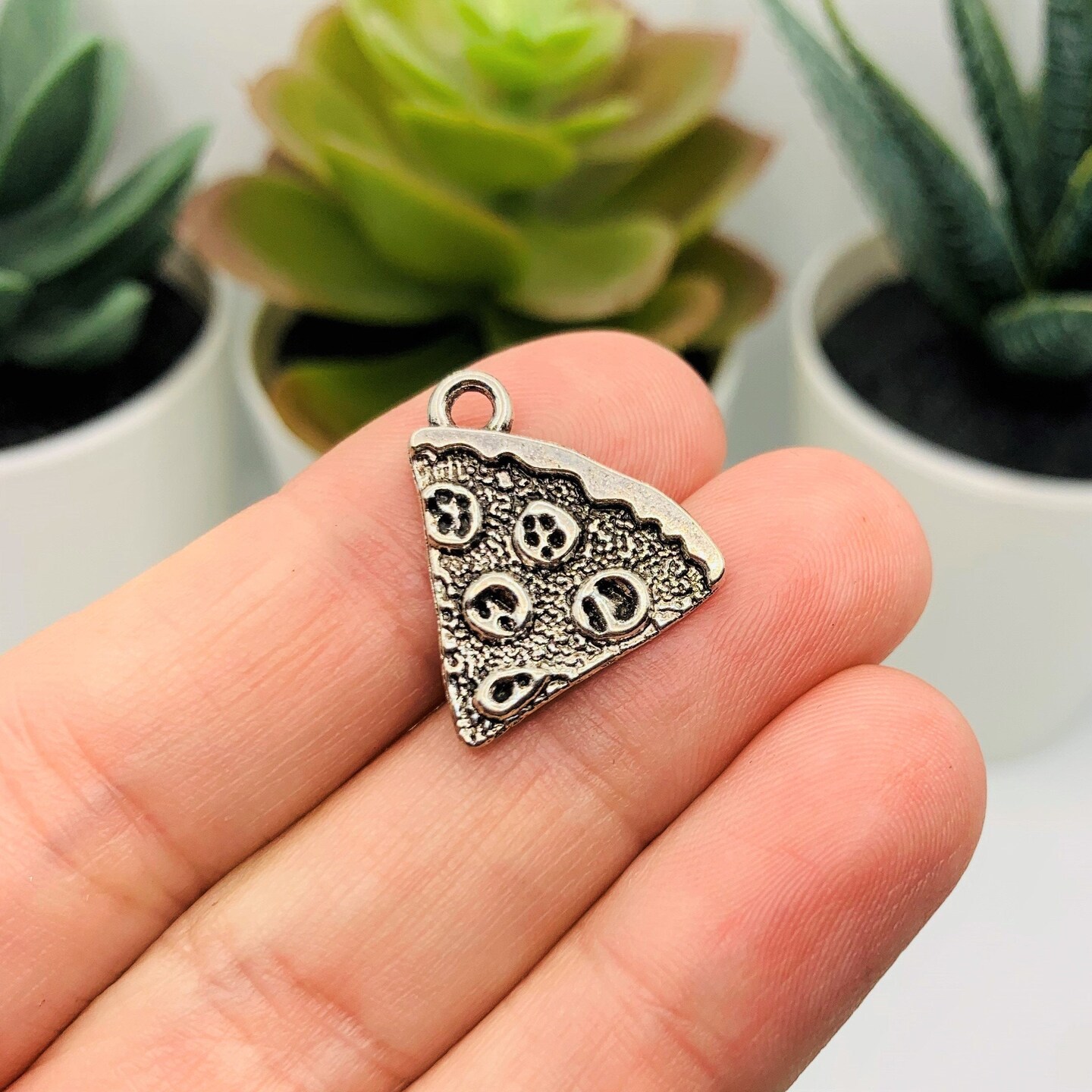 4, 20 or 50 Pieces: Silver Pepperoni Pizza Slice Charms