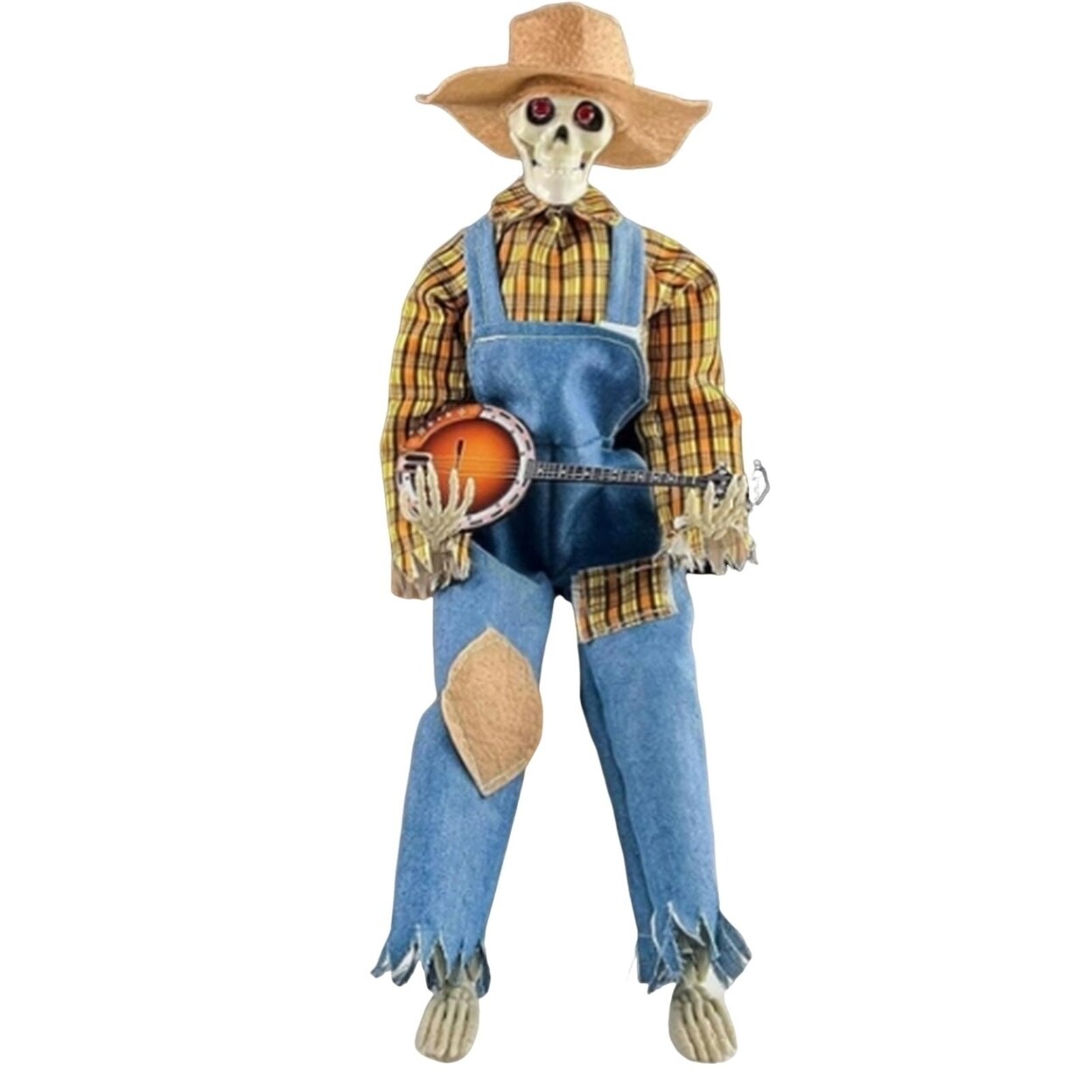 Halloween Animated Banjo Skeleton Spooky Skeleton Playing Banjo Statue Activate Music Multilingual Skeleton Interior