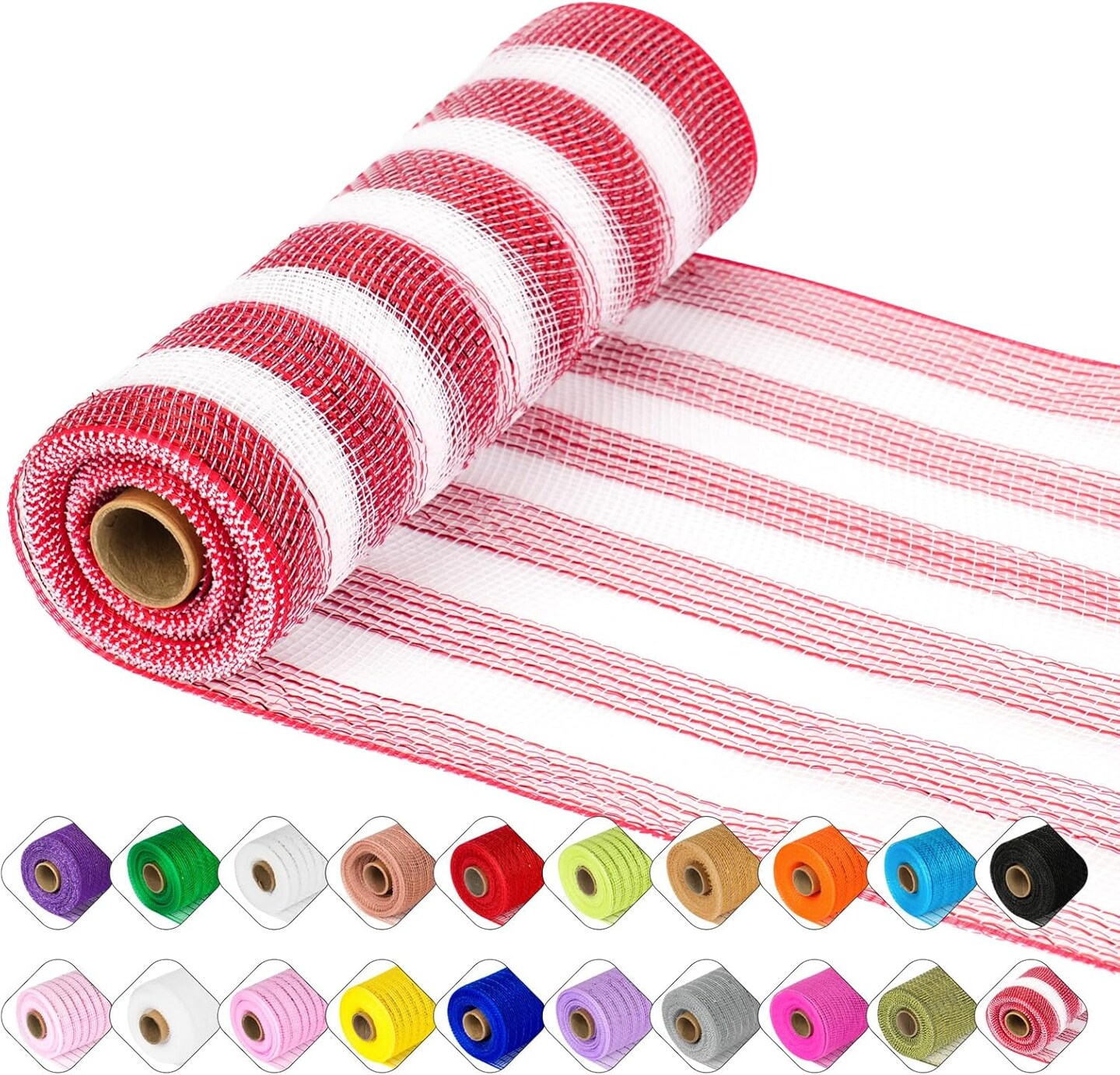 Deco Mesh Ribbon - 10inch x 30 feet Each Roll Metallic Foil Mesh Ribbon for Christmas, Valentine&#x27;s Easter Wreath and Home Decorating (Red/White)