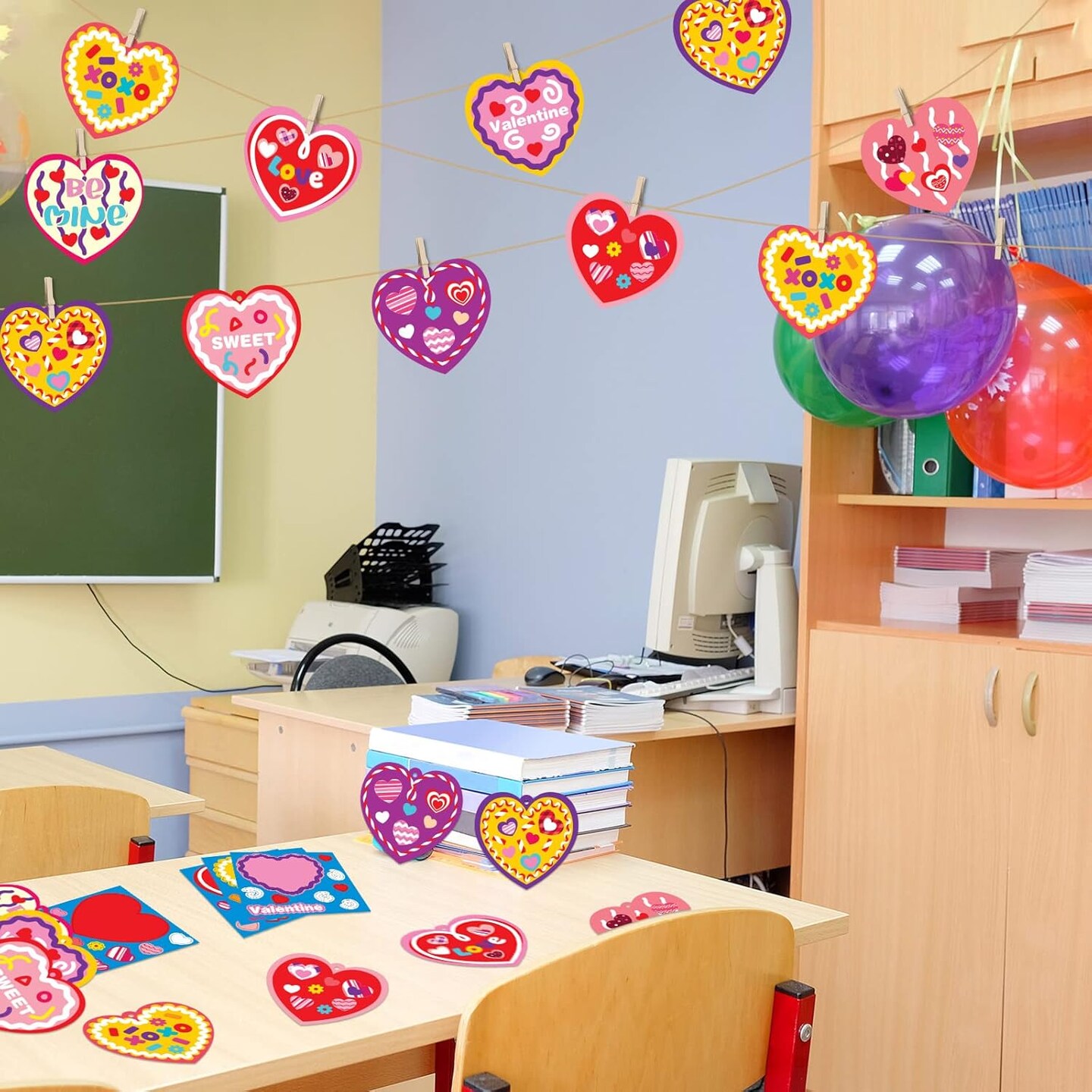 36 PCS Valentine&#x27;s Day Craft Kits DIY Heart Craft for Kids, Make Your Own Valentines Hearts Ornament Bulk Valentine&#x27;s Day Paper Decorative Kit for Home Class Game Activities