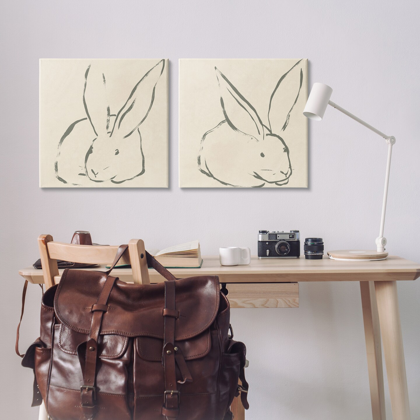 Stupell Industries Minimalist Resting Rabbit Line Drawing 2 pc Canvas Wall Art Set Design by June Erica Vess