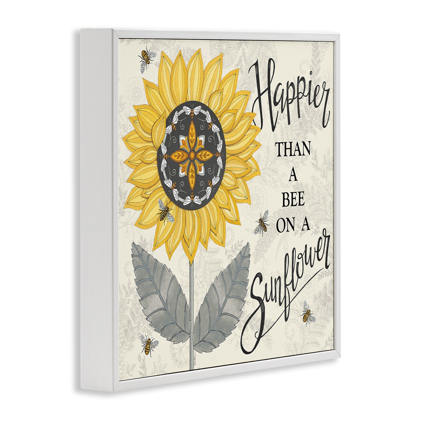 Stupell Industries Happier Than Bee &#x26; Sunflower Framed Giclee Wall Art Design by Deb Strain