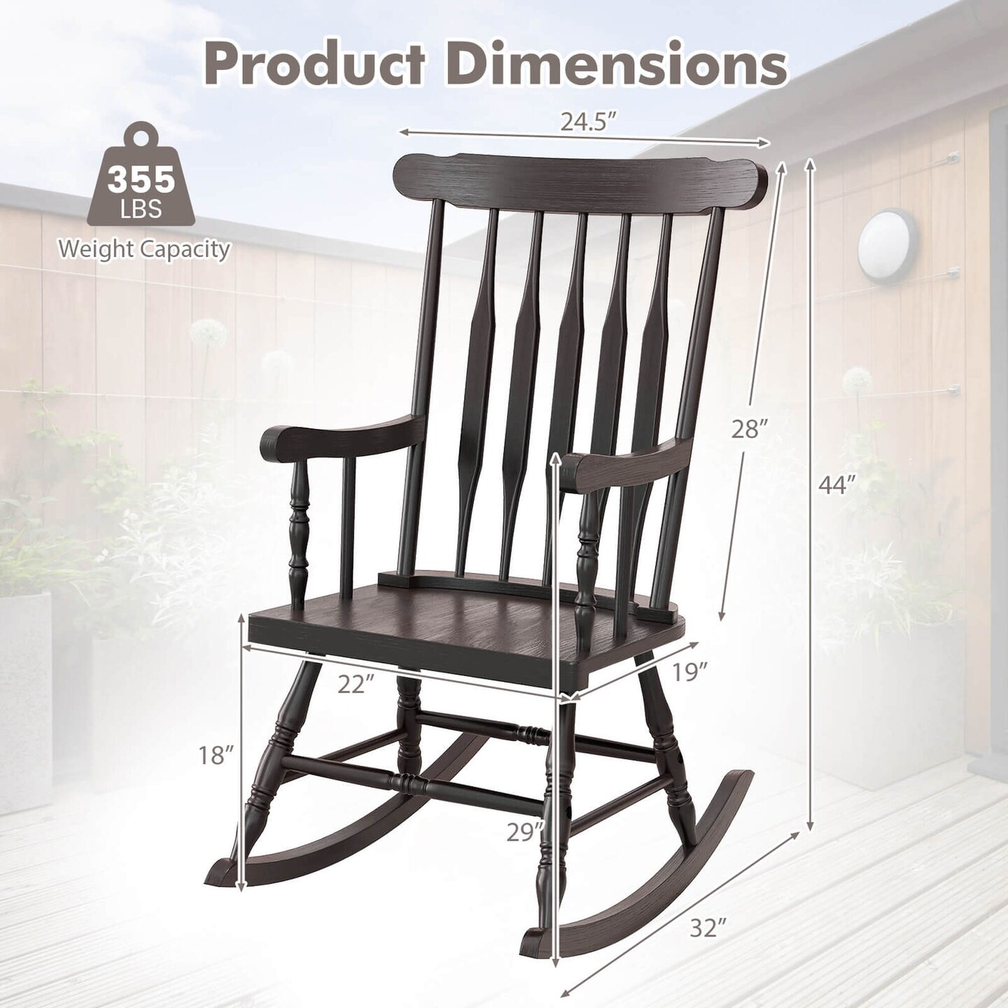 Costway Solid Wood Rocking Chair Porch Rocker Indoor Outdoor Seat Glossy Finish White\Coffee