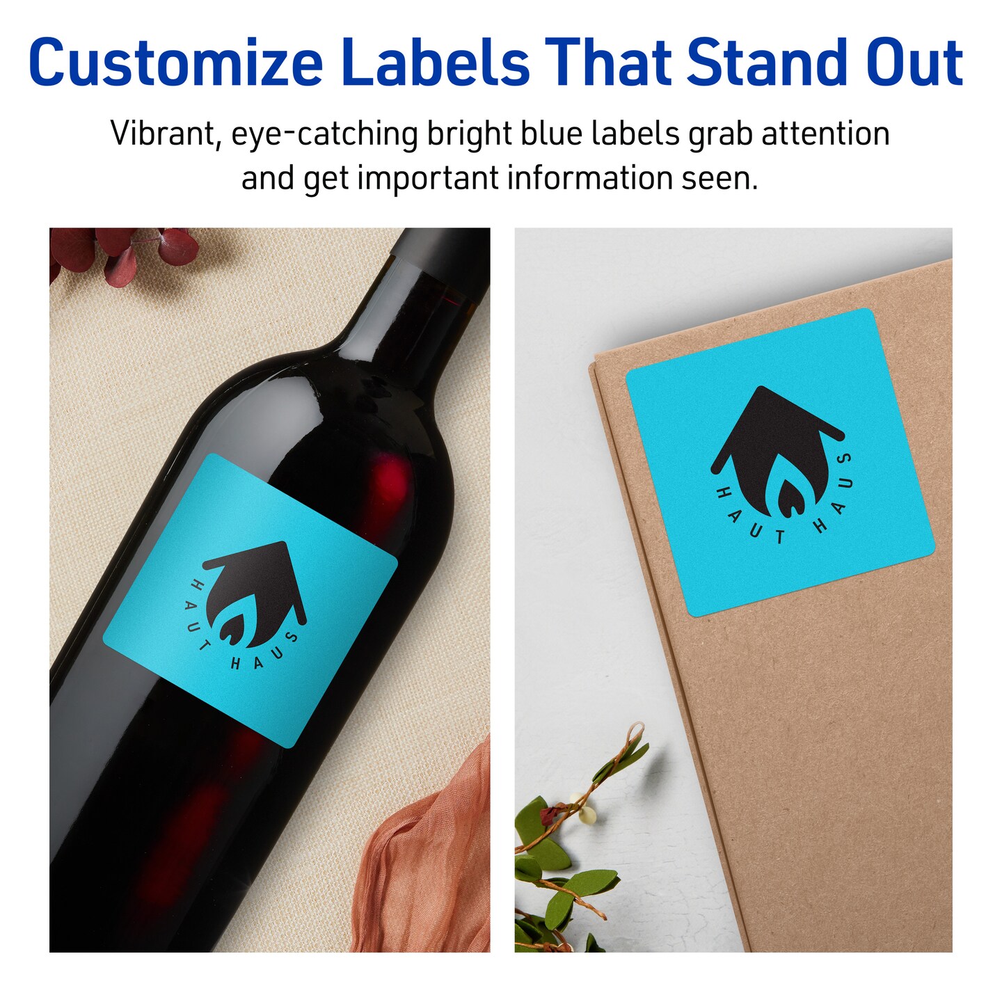 Avery Bright Blue Paper Labels, 2.75&#x22; x 2.75&#x22; Square