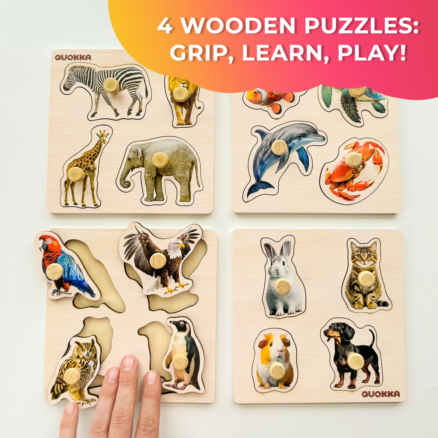 4 Set Wooden Puzzles for Toddlers 1-3 | Animal
