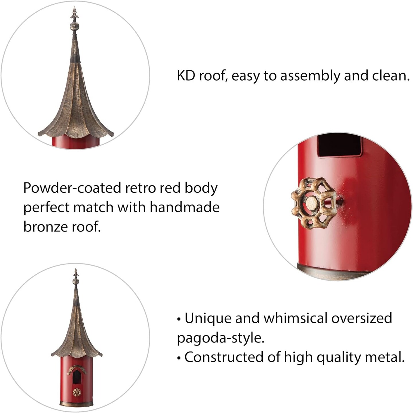 32&#x22;H Oversized Pagoda with Bronze Roof Metal Decorative Outdoor Garden Birdhouse