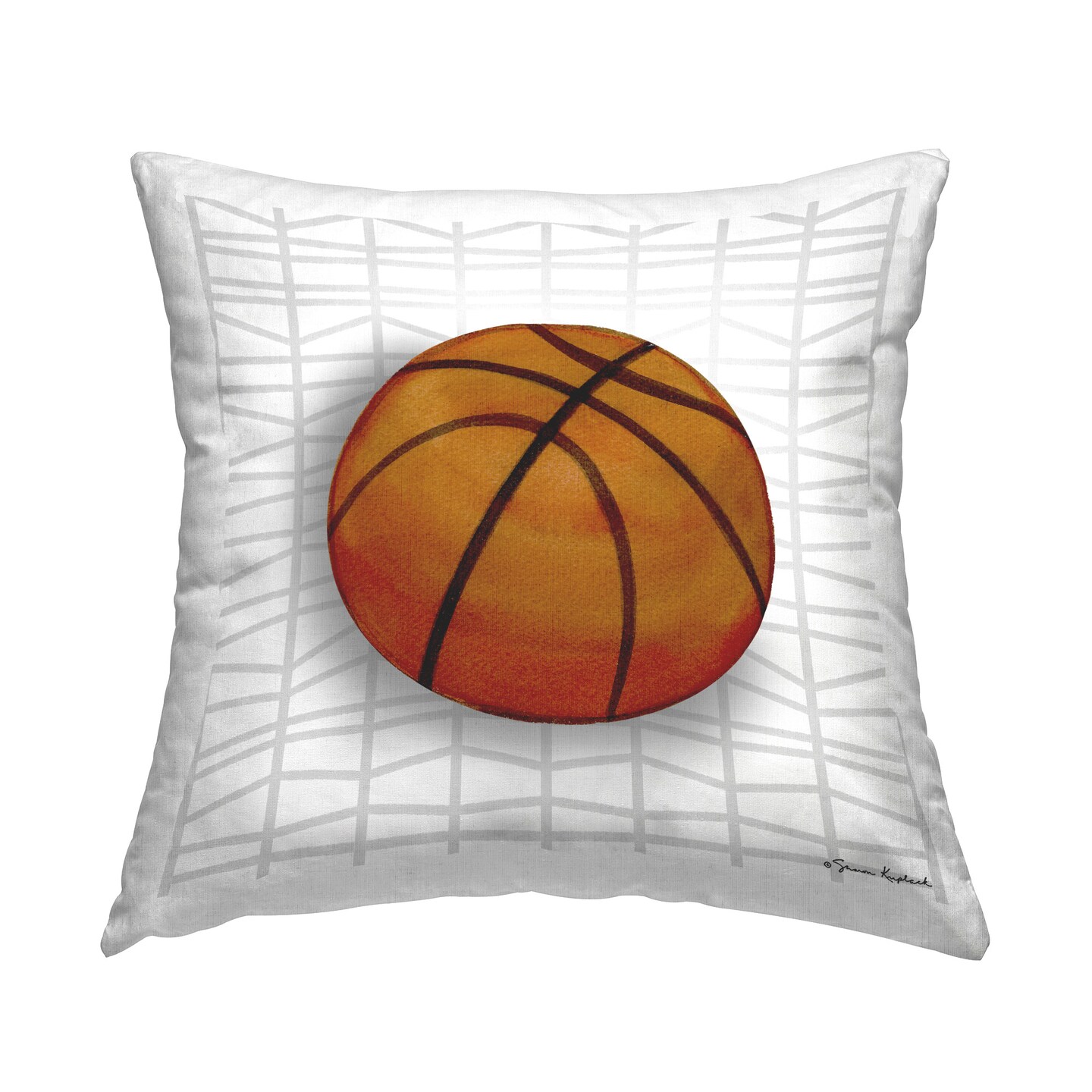 Basketball on Geometric Design by Sharon Kuplack Throw Pillow 