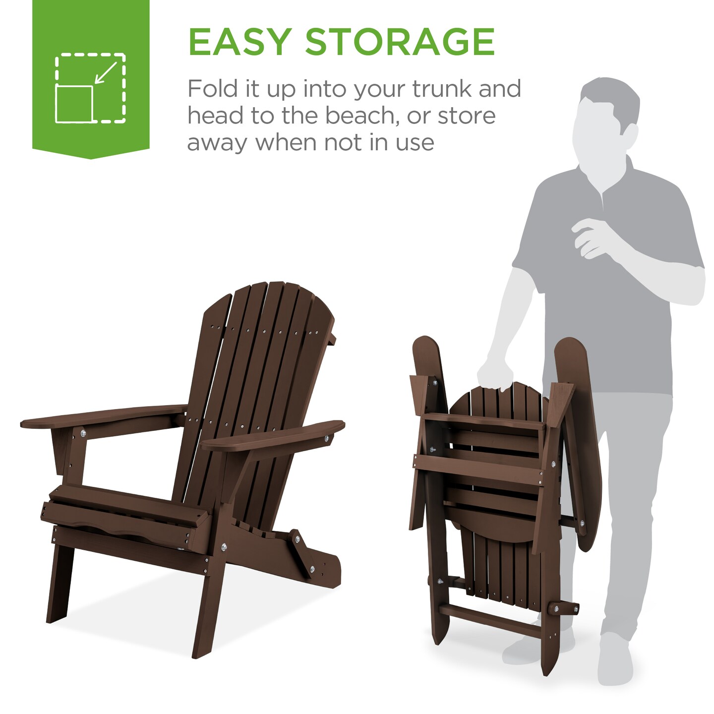 Best Choice Products Folding Adirondack Chair Outdoor, Wooden Accent Lounge Furniture w/ 350lb Capacity