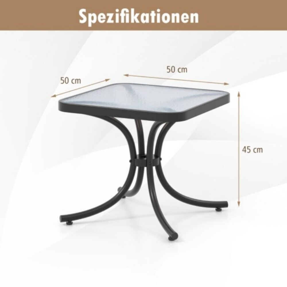 Tempered Glass Top Patio Outdoor Side Table with Heavy-Duty Metal Frame