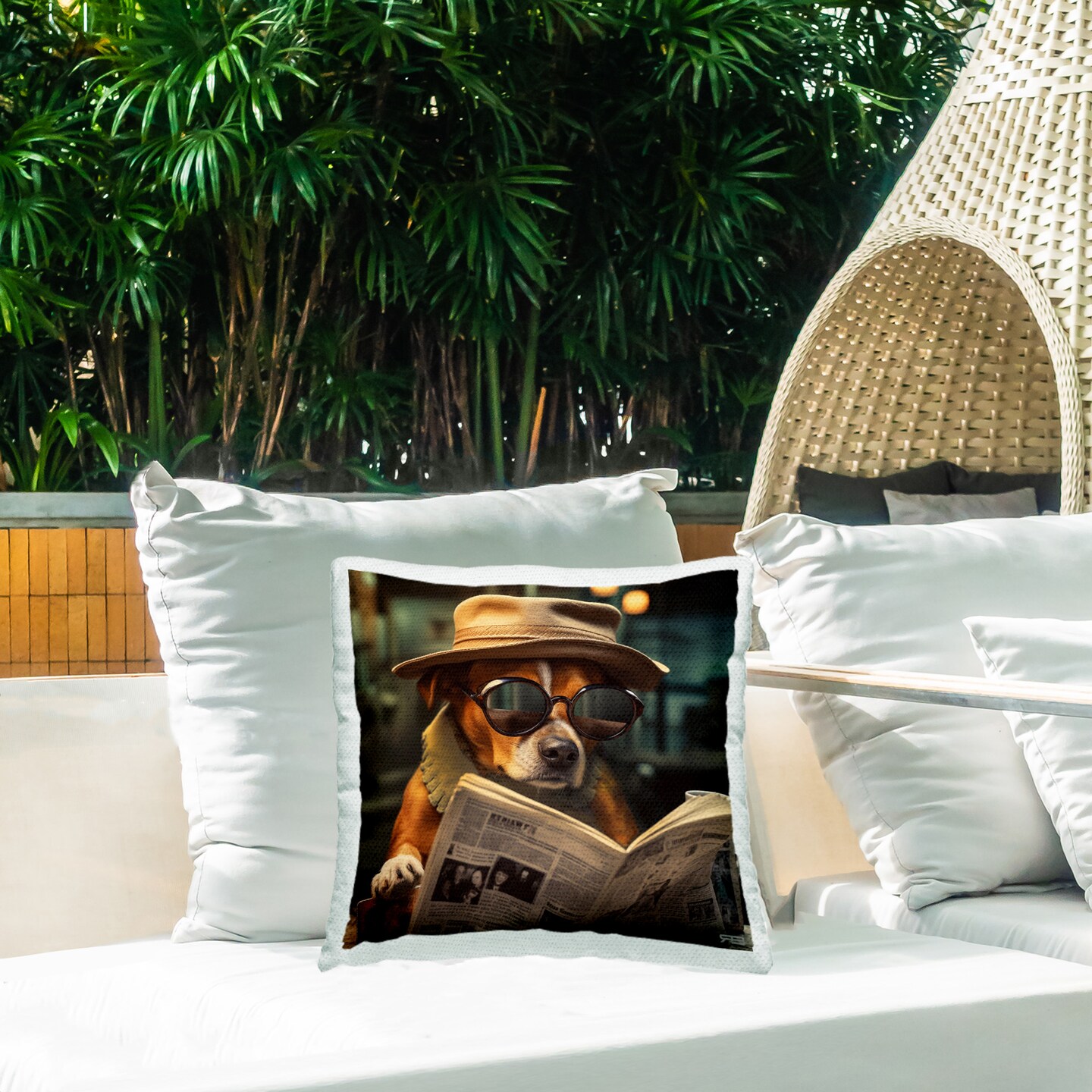 Classy Dog &#x26; Newspaper Design by RB Outdoor Printed Pillow 