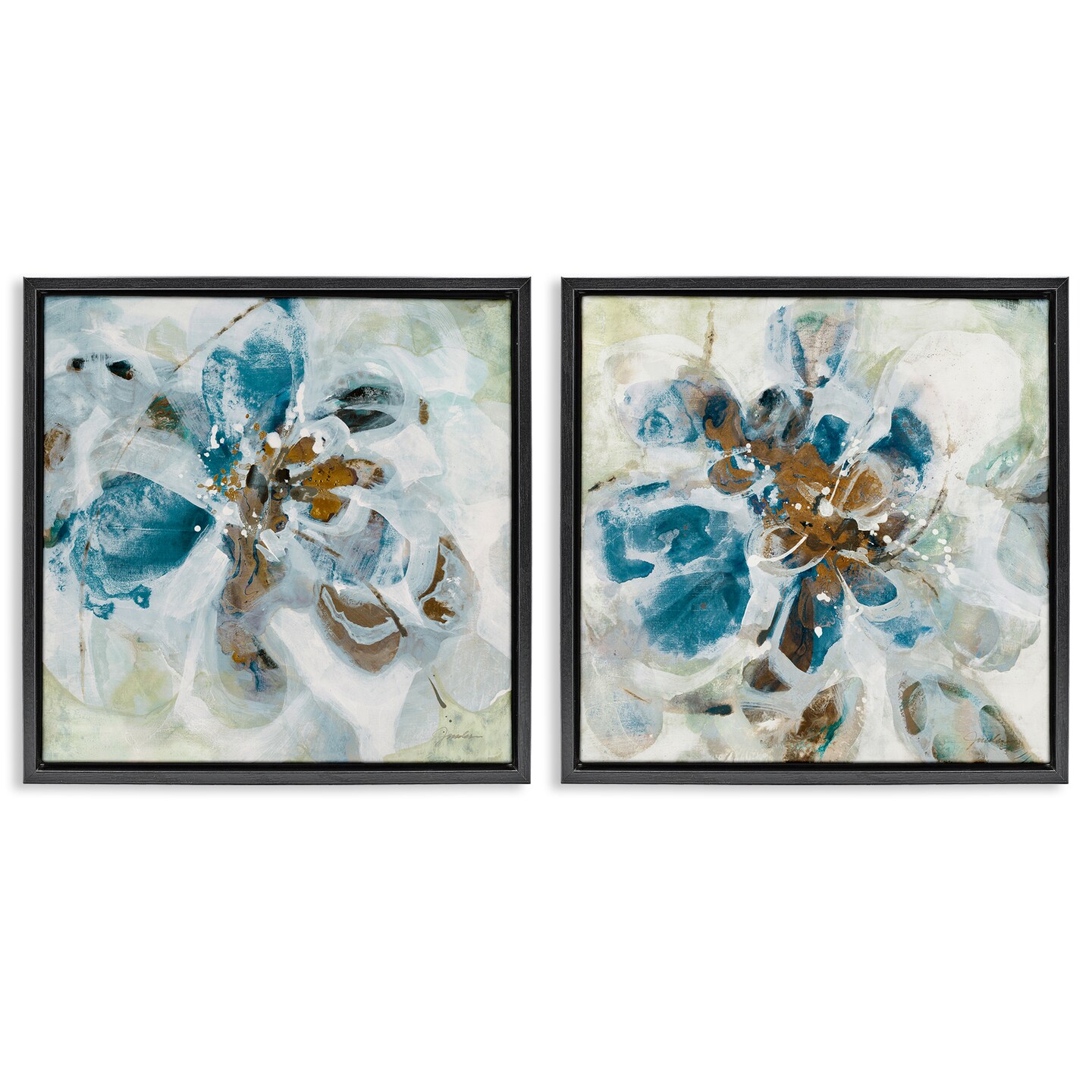 Stupell Industries Teal Abstract Flower Petals 2 pc Framed Floater Canvas Wall Art Set Design by Liz Jardine