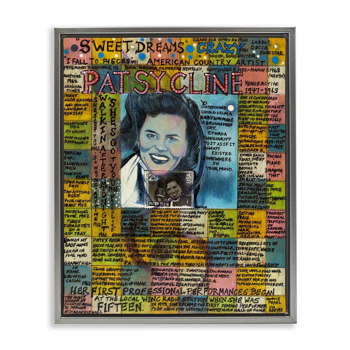 Stupell Industries Patsy Cline Collage Framed Floater Canvas Wall Art Design by Sabin