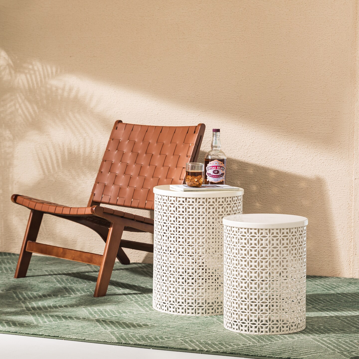Set of 2 Multi-functional Metal garden Stool or Planter Stand or Accent Table or Side Table