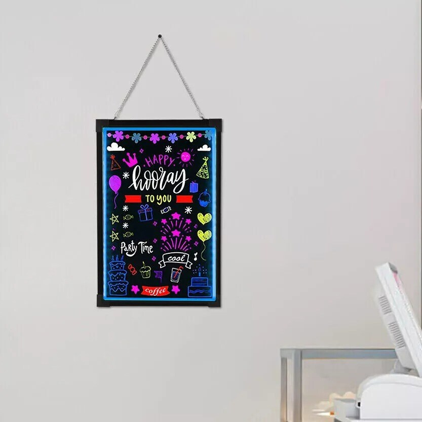 LED Message Writing Board 32"x24" Illuminated Erasable Neon Menu Sign Board DIY