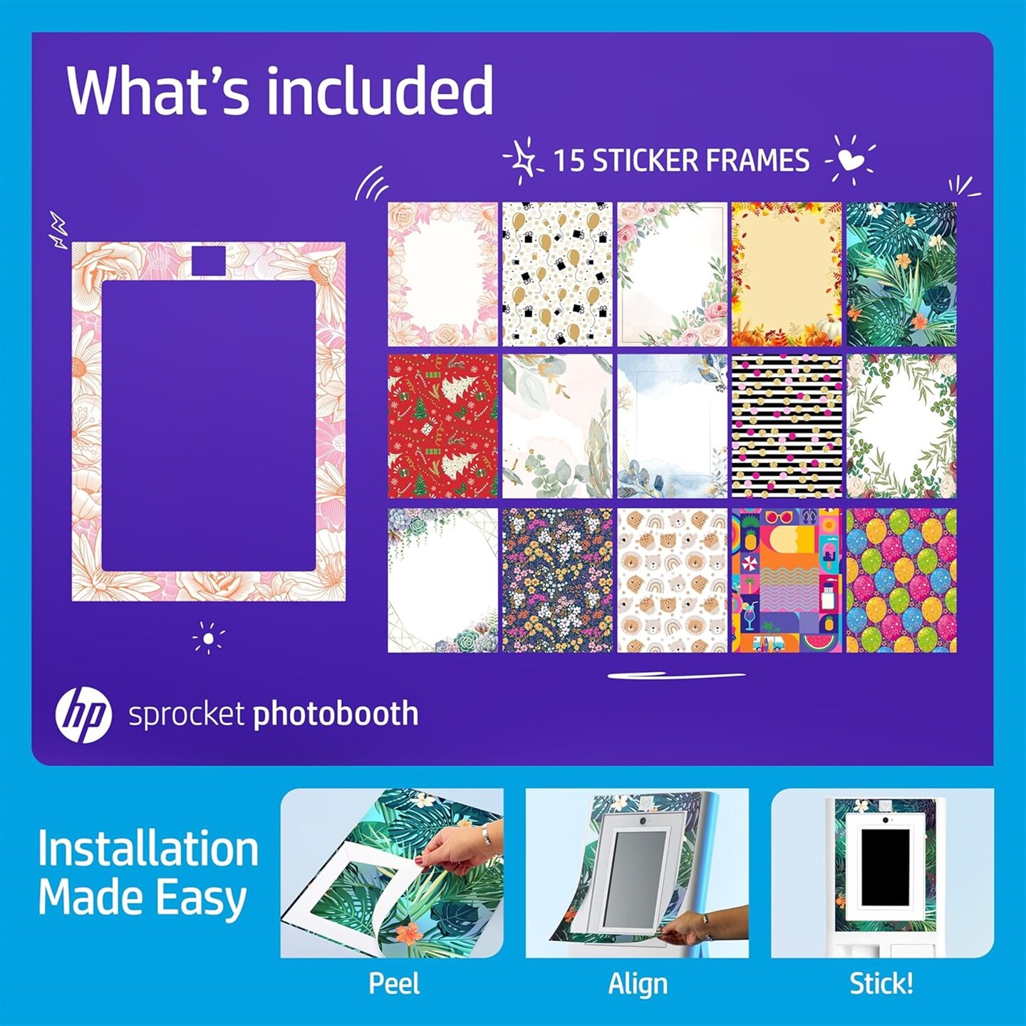 HP Sprocket Photobooth 3x4" Photo Printer Bundle w/Zink Paper, Case, Screen Protector & More