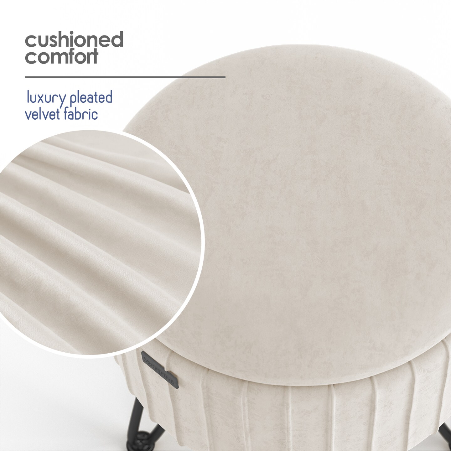 StorageBud Pleated Velvet Storage Ottoman