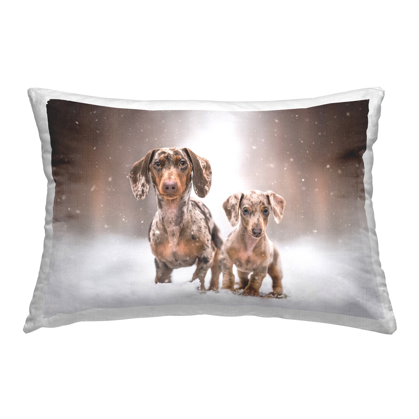 Snowy Dachshund Puppies Design by Natalie Grosse Throw Pillow