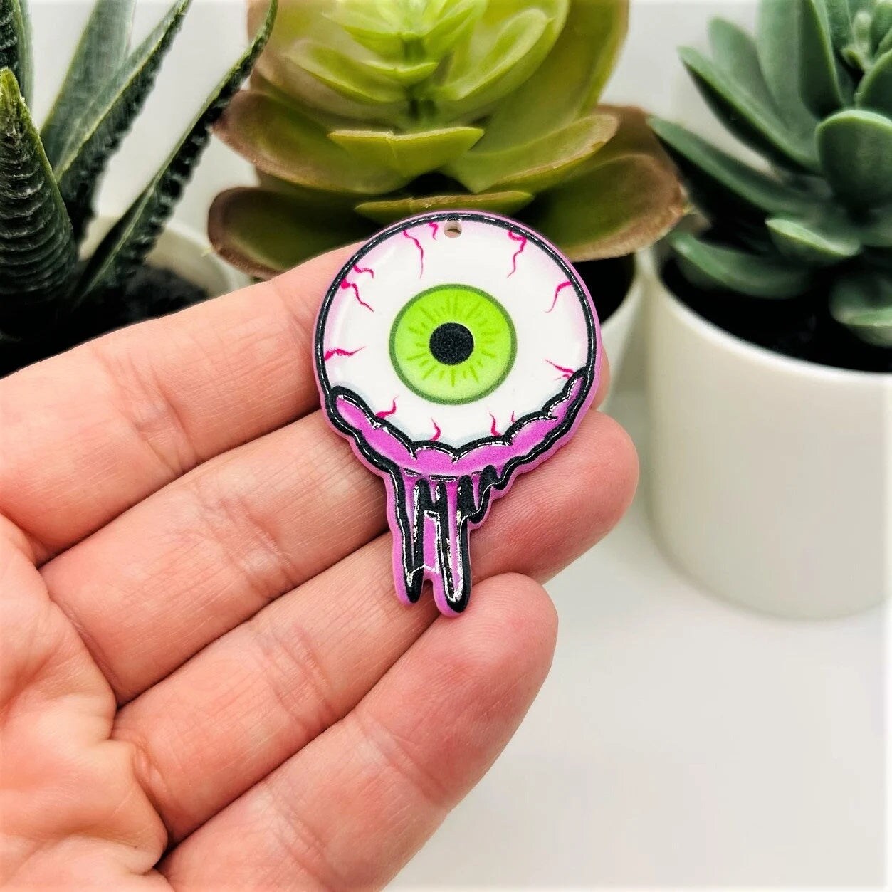 1, 4 or 20 Pieces: Acrylic Zombie Eyeball Halloween Charm - Double Sided