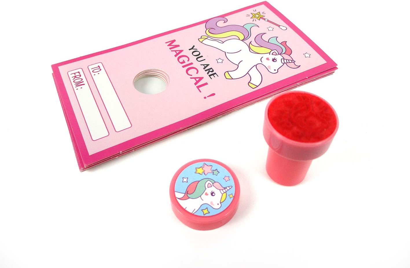 Tiny Mills 36 PACK Unicorn Cards with Unicorn Stampers for Valentine&#x27;s Day Classroom Exchange