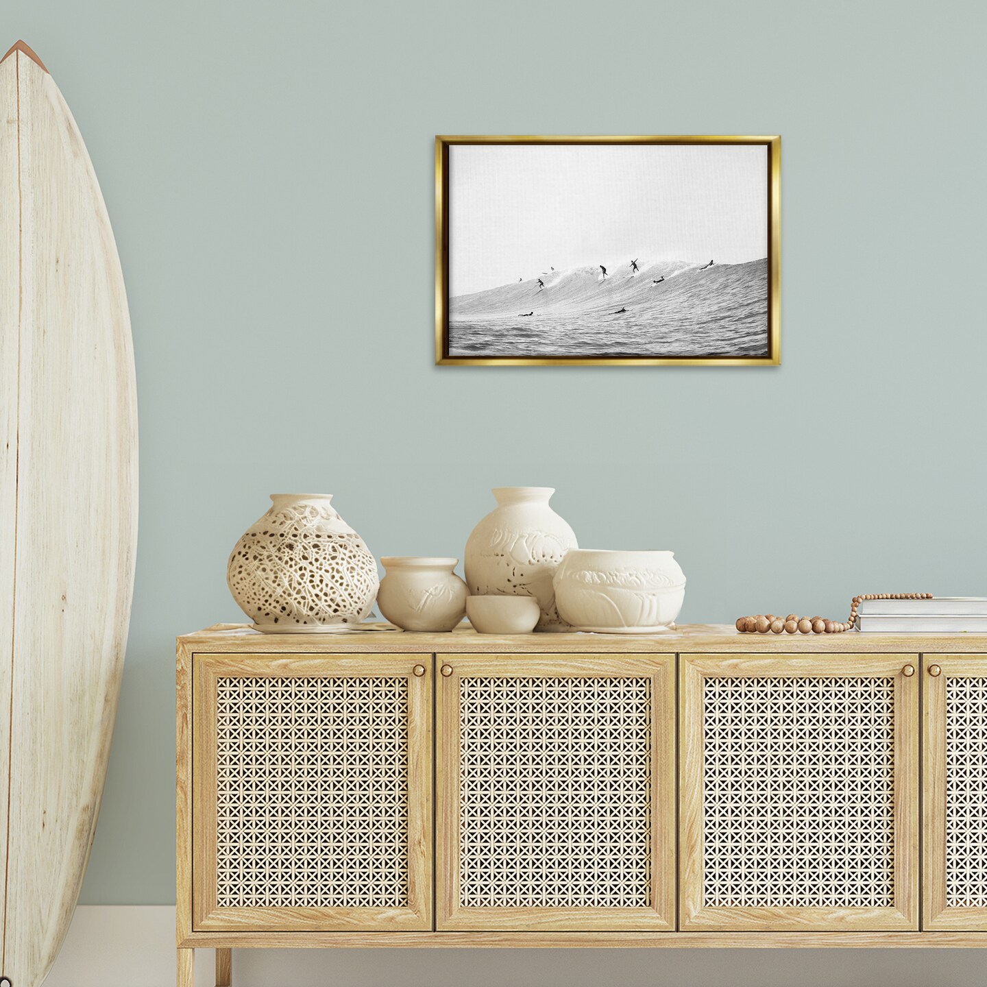 Stupell Industries Summer Wave Surfers Framed Floater Canvas Wall Art Design by Sisi and Seb