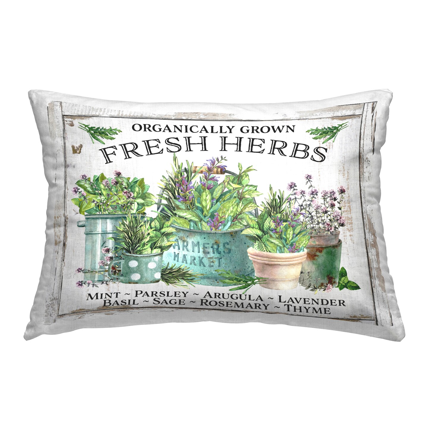 Organic Fresh Herbs Decorative Printed Throw Pillow Design by Creatif Belle, 14 x 7 x 20