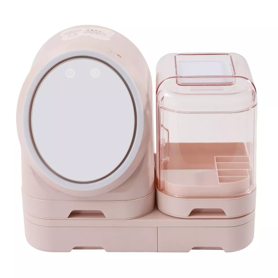 Makeup Organizer Modern Jewelry Cosmetic Storage With 3 Level LED &#x26; Mirror &#x26; Fan