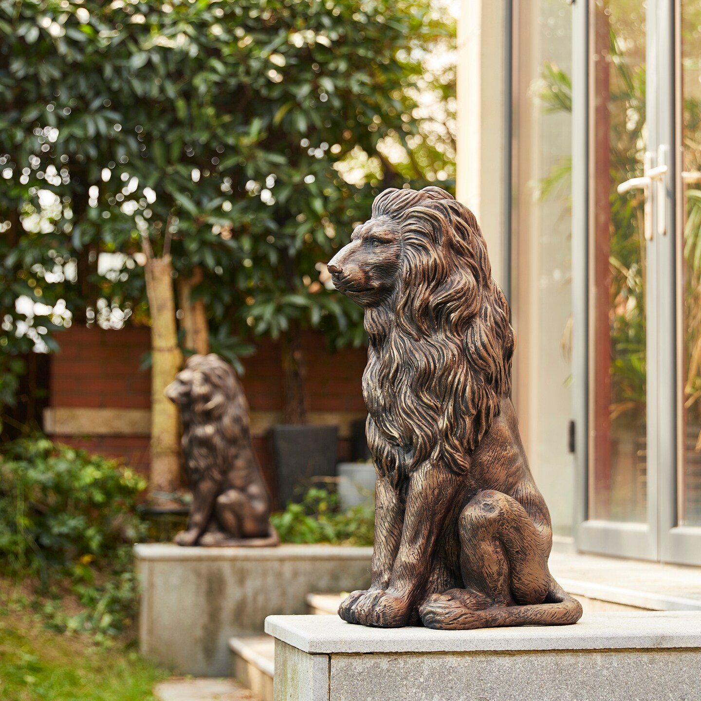 Set of 2 27.75"H Oversized MGO Guardian Sitting Lion Garden Statue