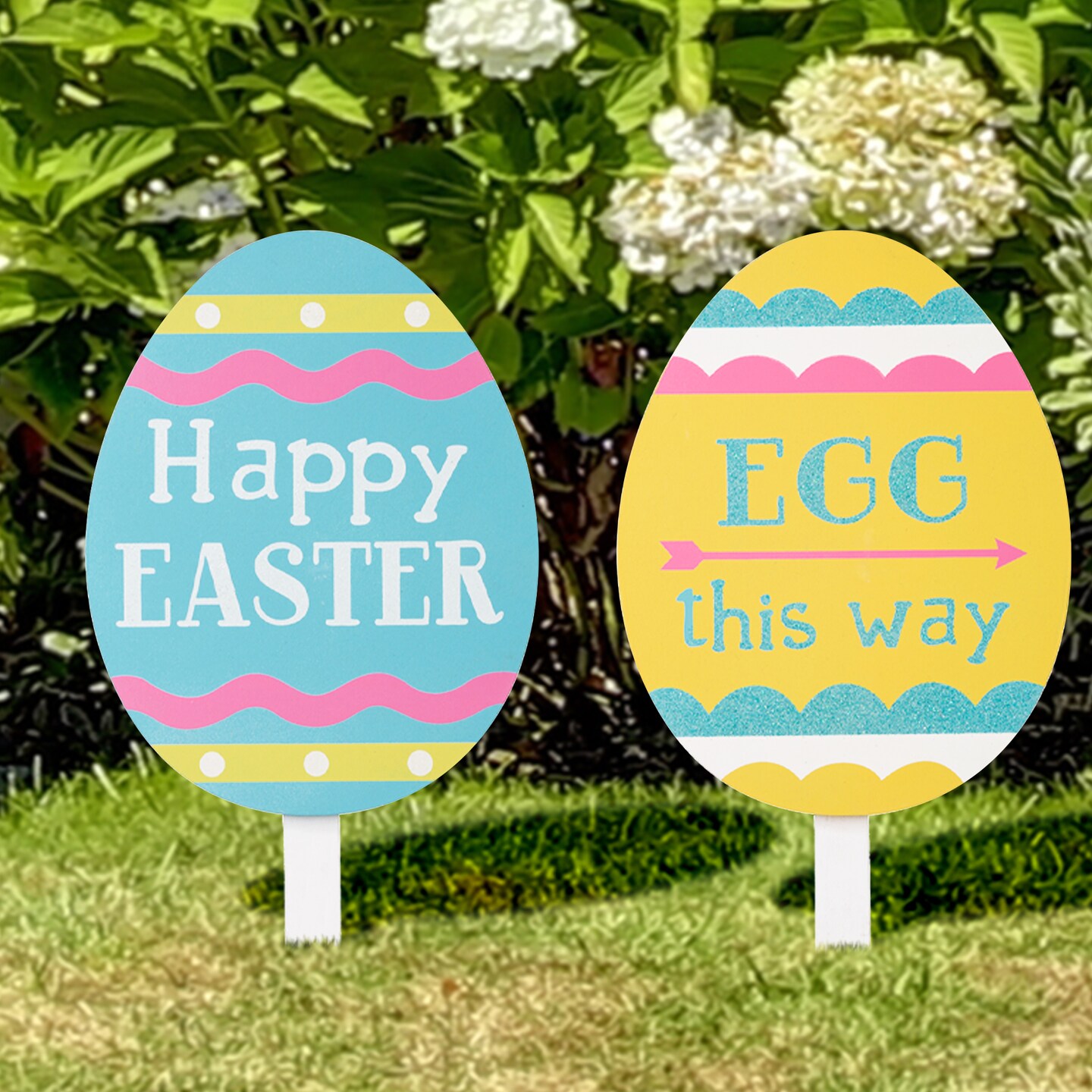 Set of 6 15&#x22;H Wooden Easter Egg Yard Stakes
