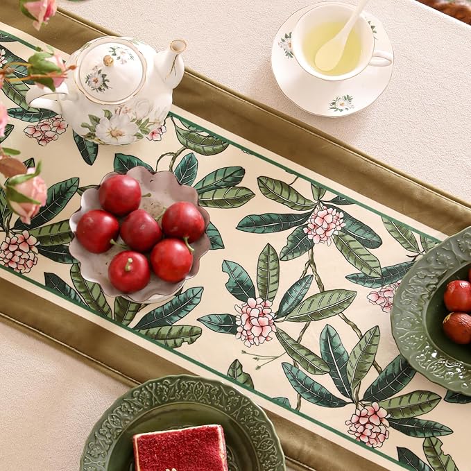 Velvet Fabric Cloth Runner for Table,Red Farmhouse Floral Pattern 102 Inches Extra Long Table Runners,Decoration Tabletop for Dining Room,Banquet,New Year,Thanksgiving,Holiday,16"*102"