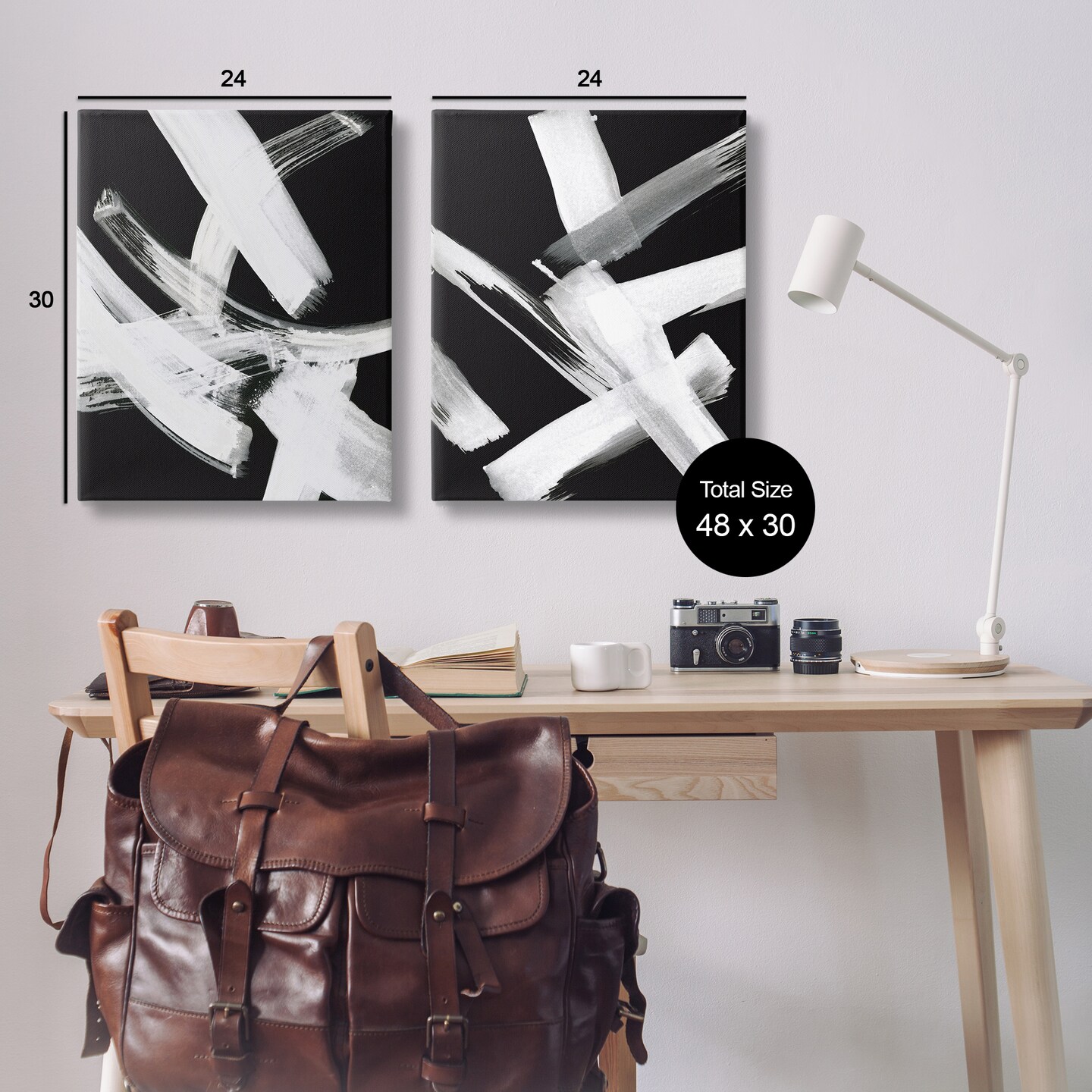 Stupell Industries Abstract Lines White on Black 2 pc Canvas Wall Art Set Design by Susan Jill