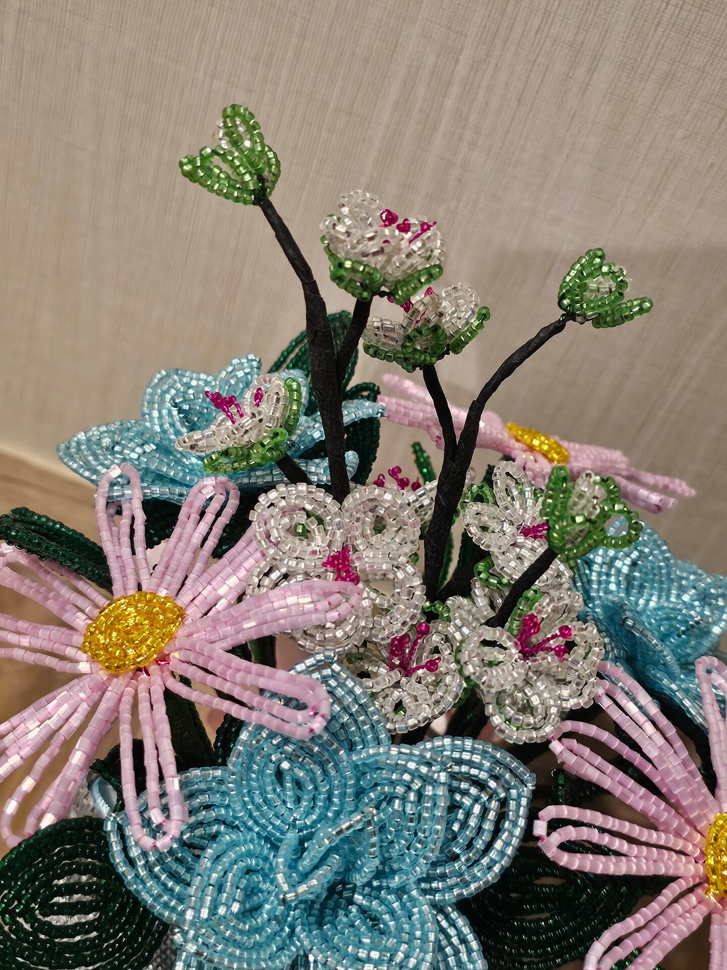 French beaded flowers Mason jar bouquet with bow | MakerPlace by