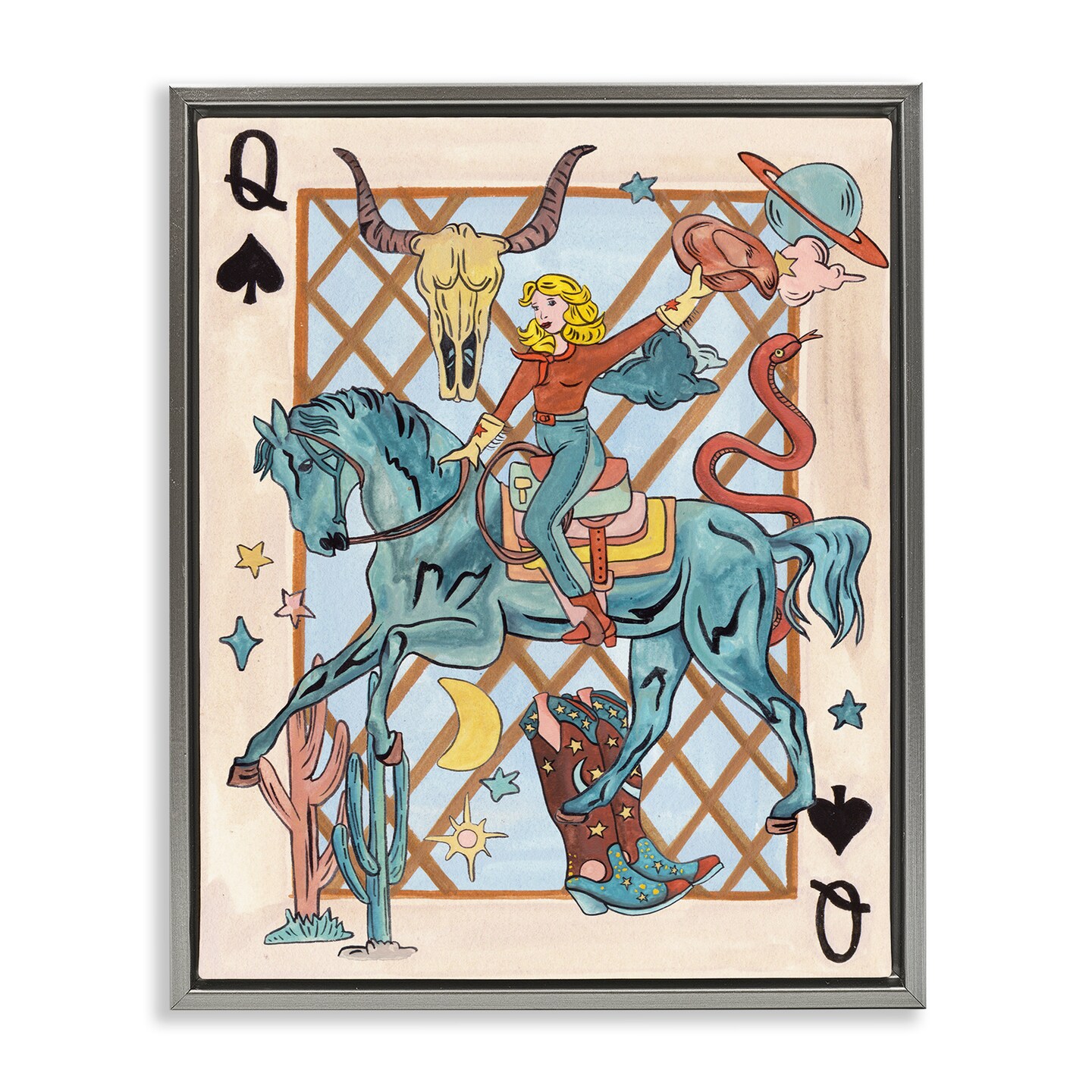 Stupell Industries Cowgirl Queen of Hearts Framed Floater Canvas