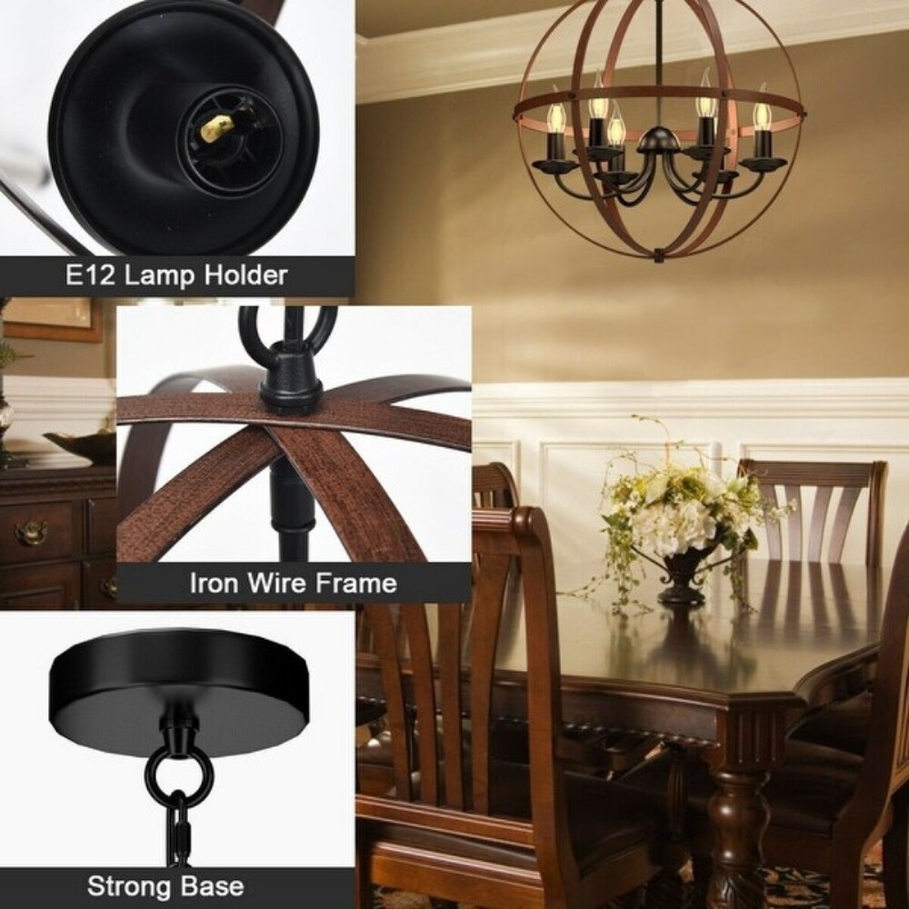 6-Light Orb Chandelier Rustic Vintage Ceiling Lamp