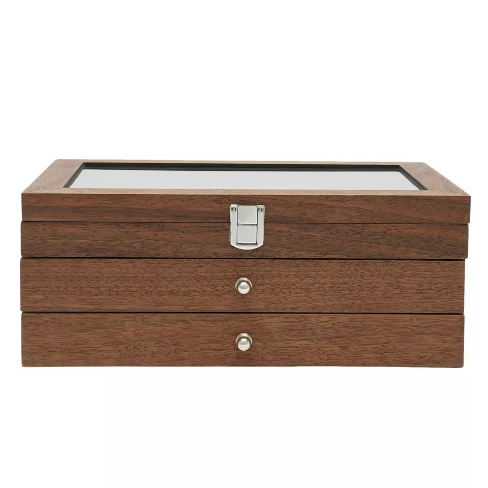 Walnut Wood Fountain Pen Display Organizer Storage Collector Box 34 Slots