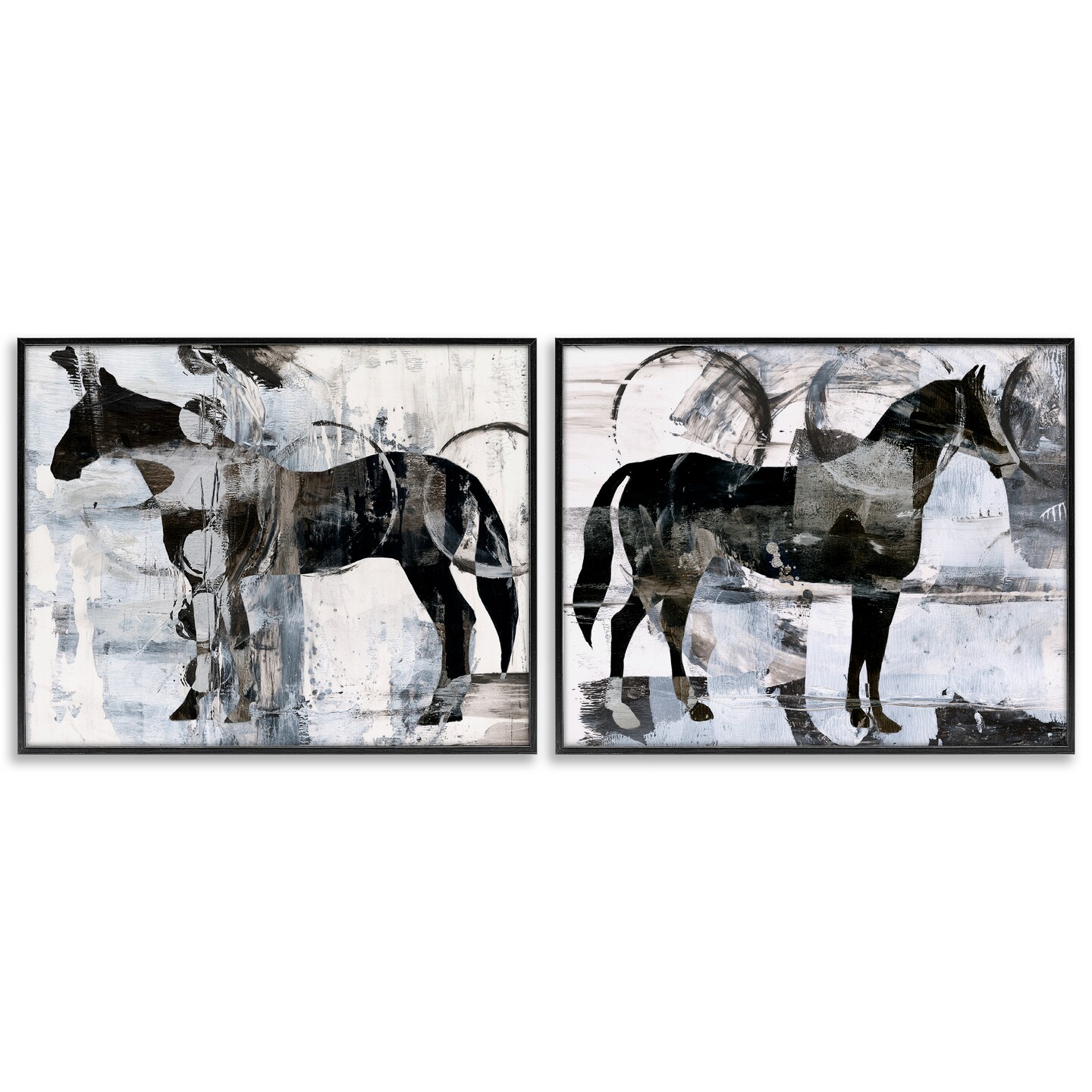 Stupell Industries Abstract Horse Silhouette Circles 2 pc Framed Giclee Wall Art Set Design by Ethan Harper