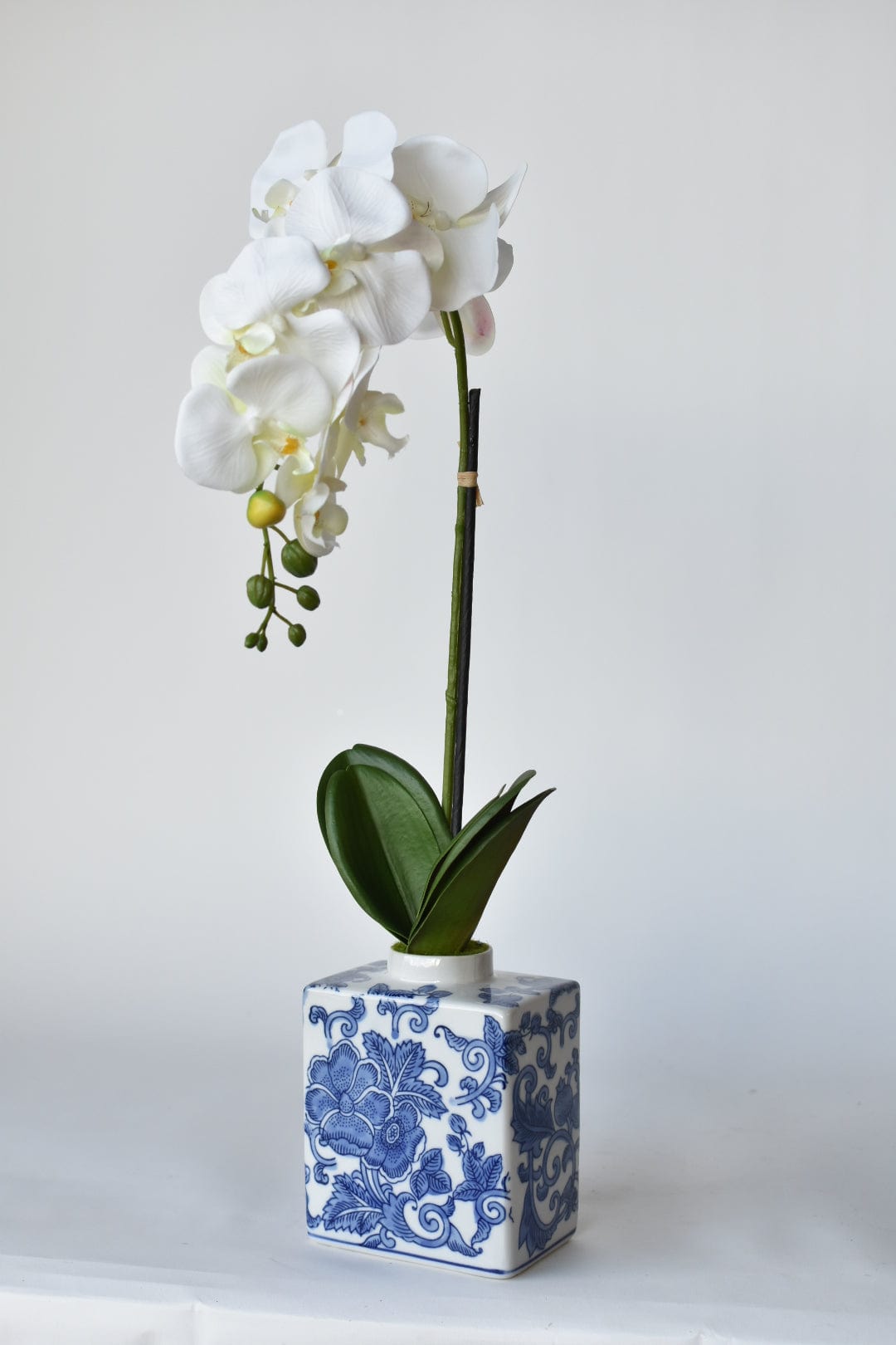 22&#x22; Faux Phalaenopsis Orchid in Blue/White Container - 1OR
