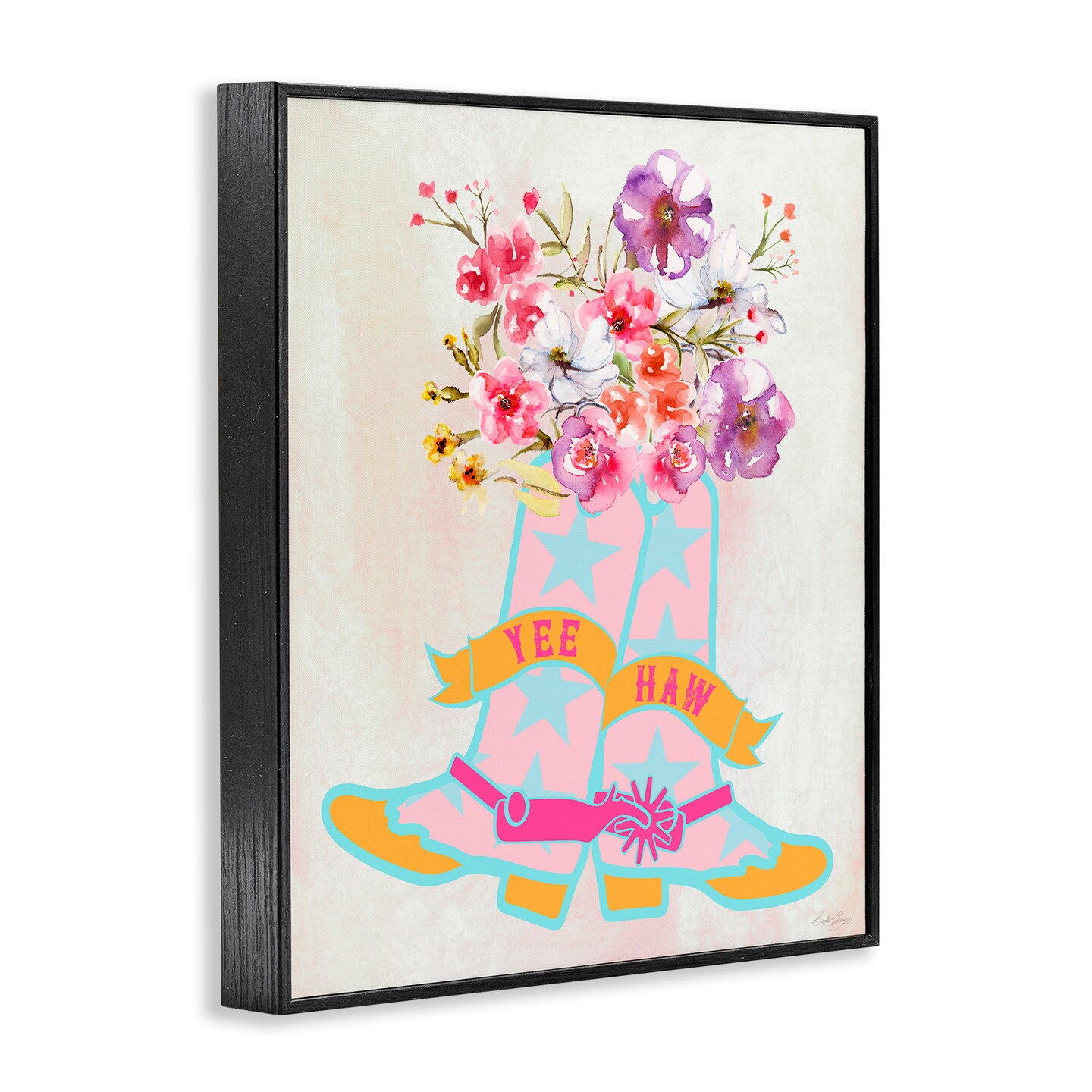 Stupell Industries Yee Haw Floral Cowgirl Framed Giclee Wall Art Design by Stella Chang