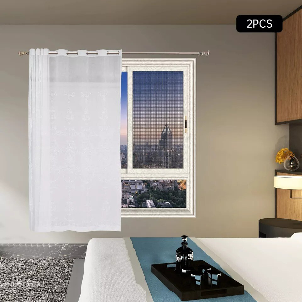 1 Pair White Knitted Floral Lace Curtains Living Room Curtains Drape 108" x 100"