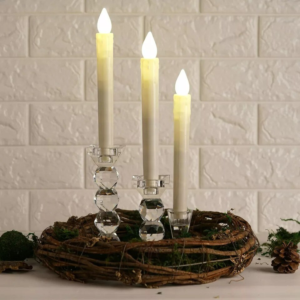 3 Warm White 9-Inch tall LED Taper Flameless Candles Lights Party Centerpieces
